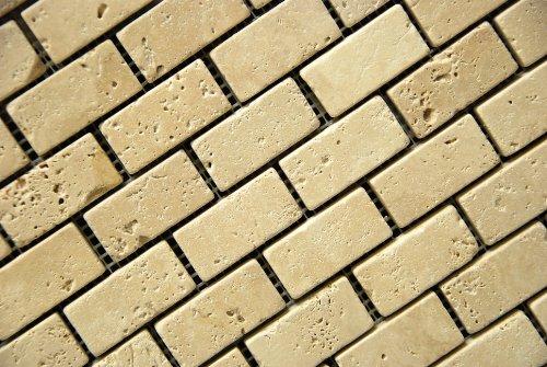Oracle Tile & Stone Light 1 x 2 Tumbled Travertine Brick Mosaic Tile