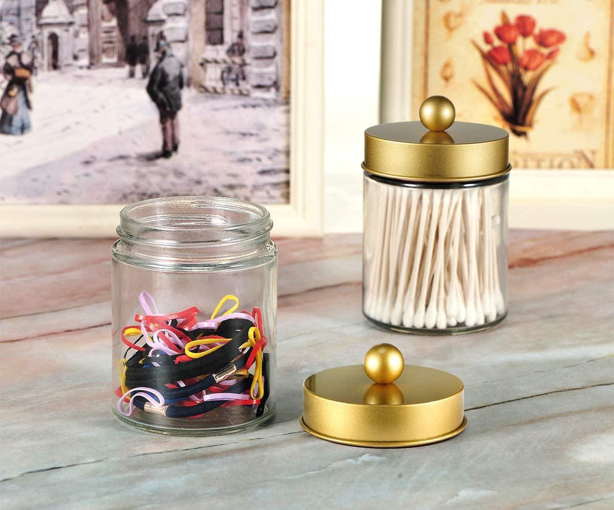 Amolliar Amolliar Lazy Susan 10" 2Pack Metal Rotating Turntable Organizer for Cabinet, Spice Rack(Black) Bundle with 2 Pack Cute Qtip Dispenser Holder Apothecary Jars Bathroom Countertop Storage Organize