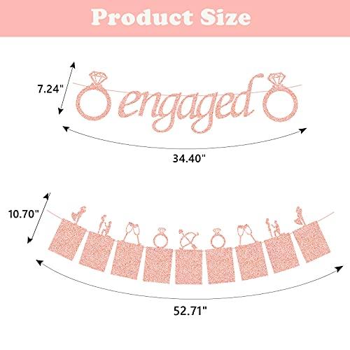 Concico Engagement Wedding Decorations, Rose Gold Engaged Banner and Photo Banner for Engagement/Wedding Party decor(Rose Gold)