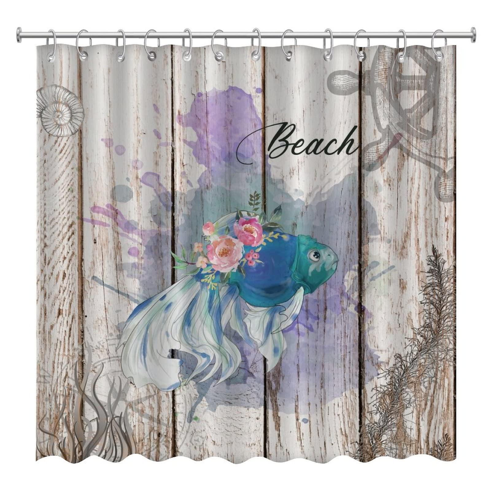 COVOME Modern Nautical Beach Ocean Theme Underwater Fish Shower Curtain Polyester Fabric Bathroom Shower Curtain for Bathroom Sea Animal Turtle Octopus Crab Bathroom Curtain Machine Washable 72x72 Inch