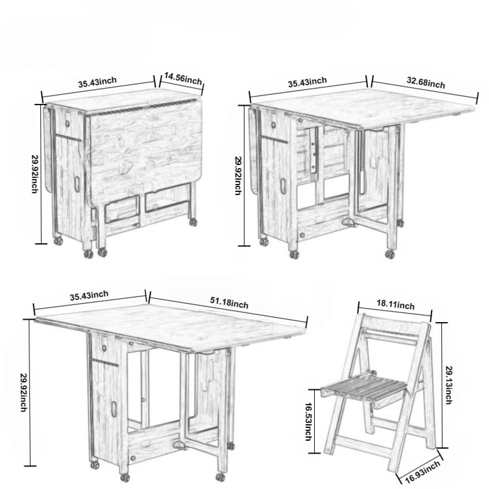 TAMUBAKS TAMUBAKS Folding Dining Table and Chair Set, Expandable Solid Wood Table and Chair, Suitable for Small Space Kitchens and RestaurantsNo Assembly Required (Single Table)