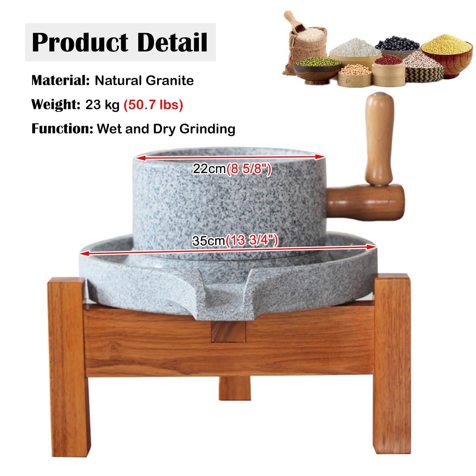 Innovz Innovz Large Stone Grinder Hand Grain Mill, Wet Dry Stone Mill for Grinding Wheat Mustard Seed Spices Beans Coffee, Physically Polished Granite Stone with Wood Frame(M (22cmx35cm))