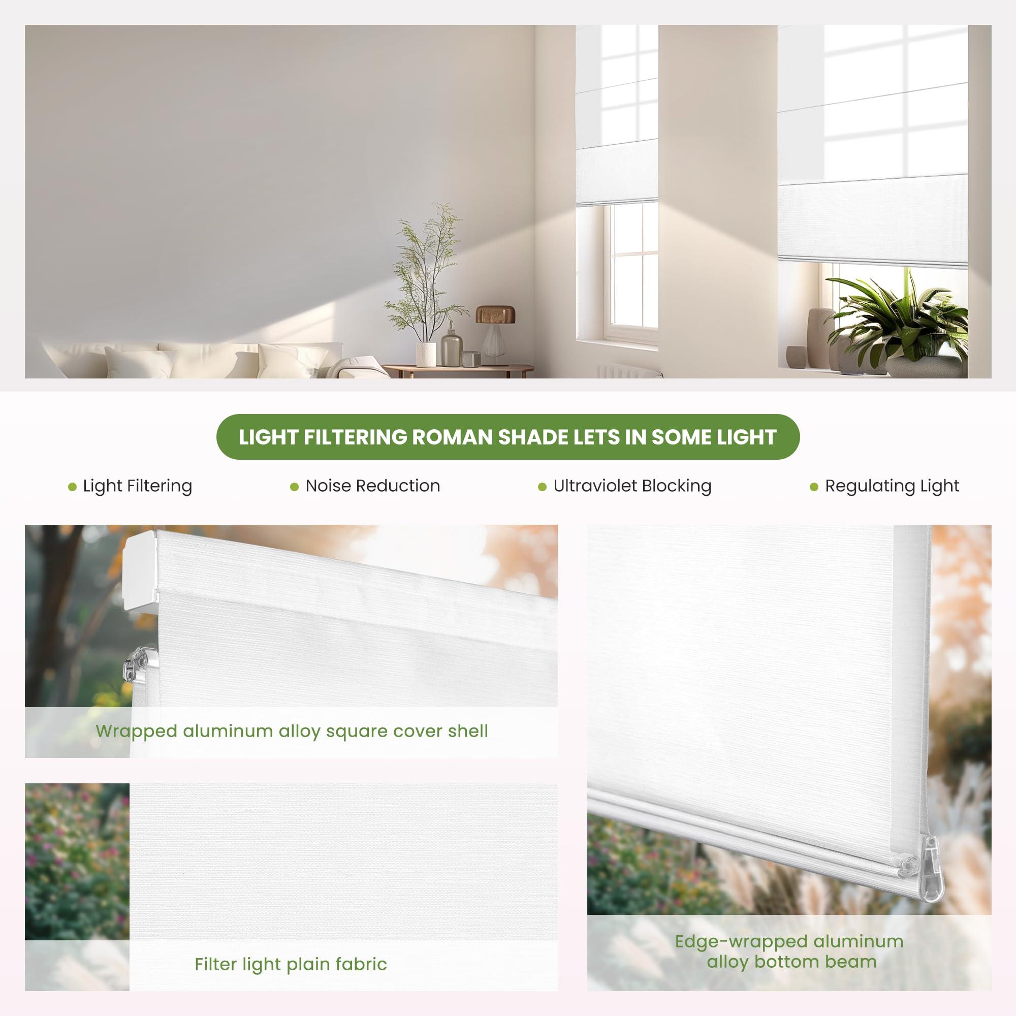 MoDanCeQ MoDanCeQ Roman Shades for Windows, Blackout Light Filtering Cordless Roman Blinds, Window Shades, UV Protection, Privacy, Window Blinds, Easy to Install, SJ-Light Filtering-White, 73" W x 39" H