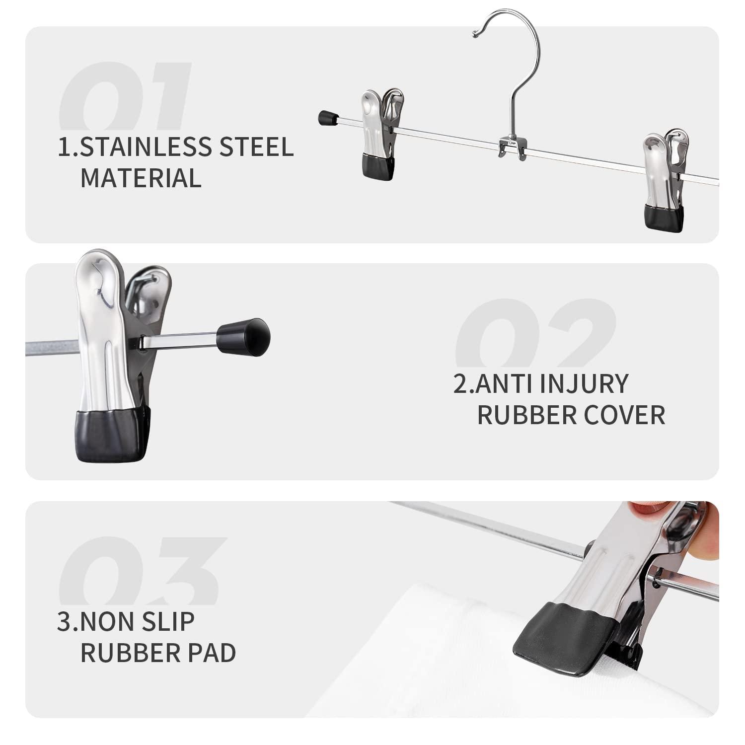 CIMLORD Cimlord 30 Pack Pants Hangers with Clips Skirt Hangers for Women Shorts Hangers Heavy Duty Metal Clothes Hanger for Closet Space Saving Non Slip Trousers Hanger Jeans Hanger for Men,Black,14 Inch