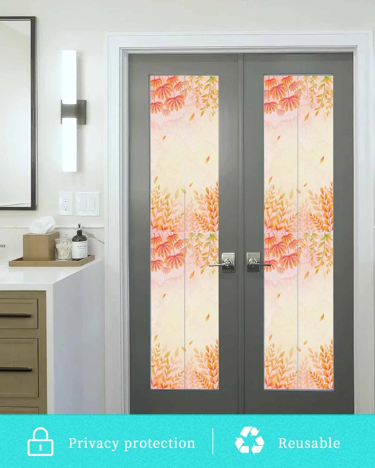 Homechoid Window Privacy Film, Orange Yellow Fall UV Sun Blocking Window Tint Film Heat Control One Way Blackout Window Film, Maple Leaf Botanical Thanksgiving Non Adhesive Static Cling Sticker 23.6x78.7 in