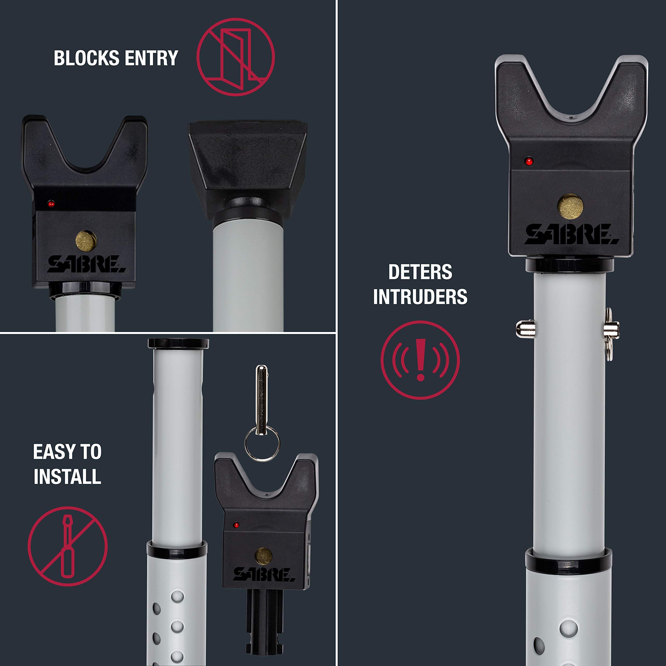 SABRE SABRE Adjustable Door Security Bar with Vibration Detecting Alarm, 115dB Alarm Audible Up To 1,100 Ft (335 m), Adjusts To Fit Most Hinged & Sliding Doors, Rubberized Foot for Strong Grip, Collapsible