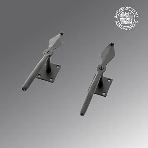 Renovators Supply Manufacturing Renovators Supply Manufacturing Shutter Dogs 7 in. Decorative Spoon Shaped Black Wrought Iron Shutter Dogs with Mounting Hardware