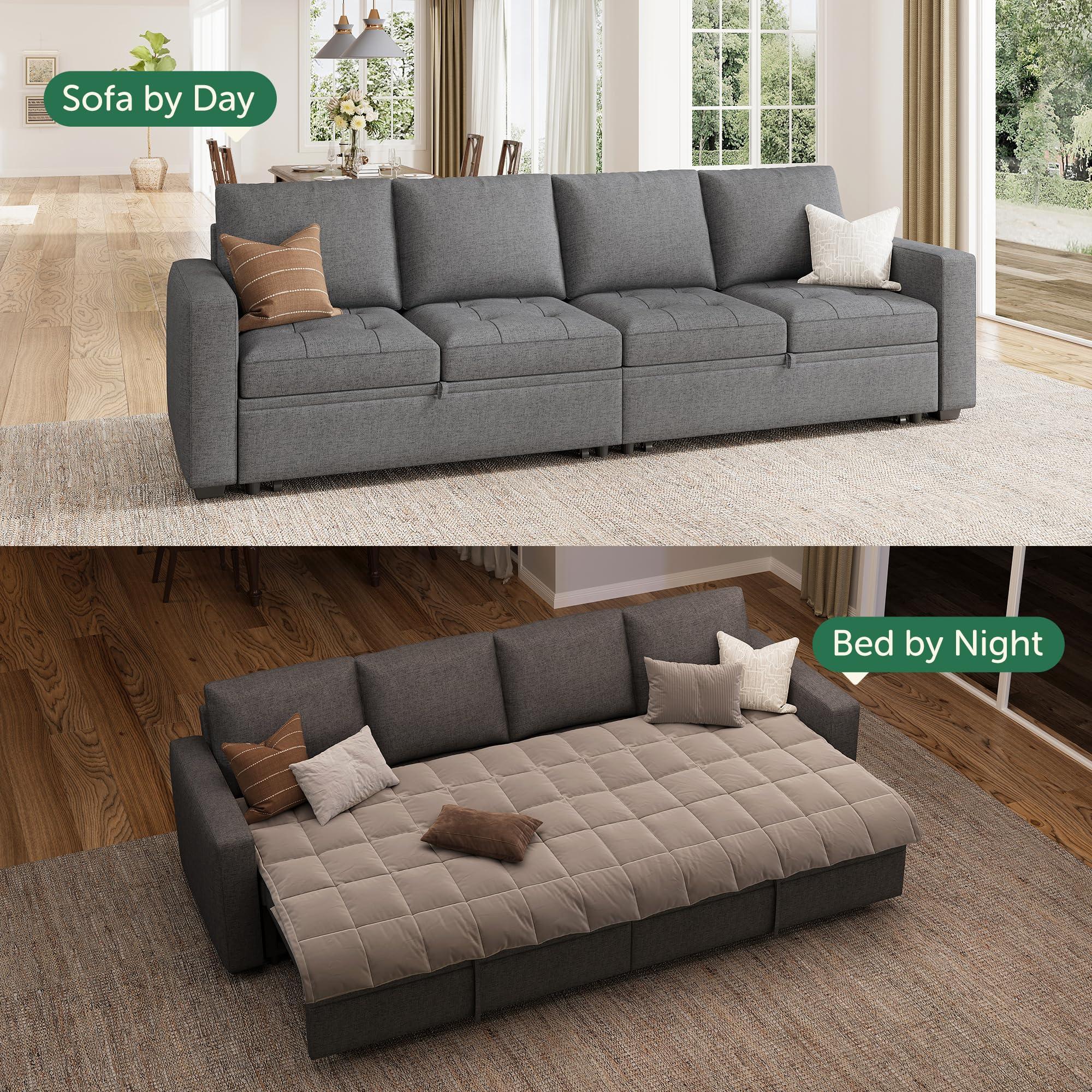 HONBAY HONBAY Modular Sectional Sleeper Sofa with Pull Out Bed, Linen Convertible Sectional Couches for Living Room,Grey