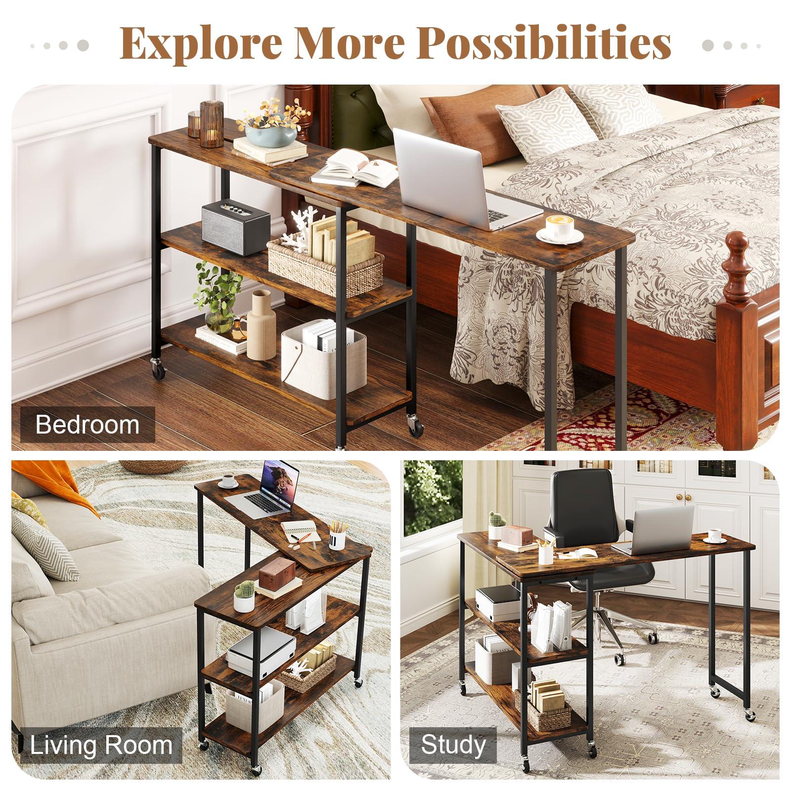 Tangkula Tangkula Large 360 Free Rotating Sofa Side Table, Patented Mobile Couch Desk with 2-Tier Storage Shelves, Movable Laptop Table with Sturdy Metal Frame, Couch Table Snack Table for Home Office