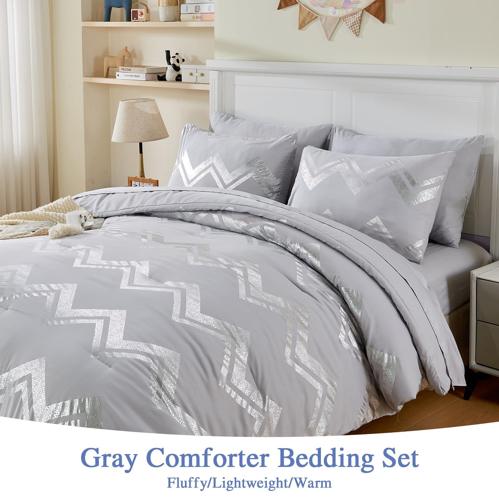 Wowelife Wowelife 6 Pieces Silver Grey Twin Comforter Set Gray Kids Twin XL Comforter Bedding Sets College Dorm for Girls & Boys Bed in A Bag Glitter with Sheets for Kids, 2 Pillow Shams and 1 Pillow Case