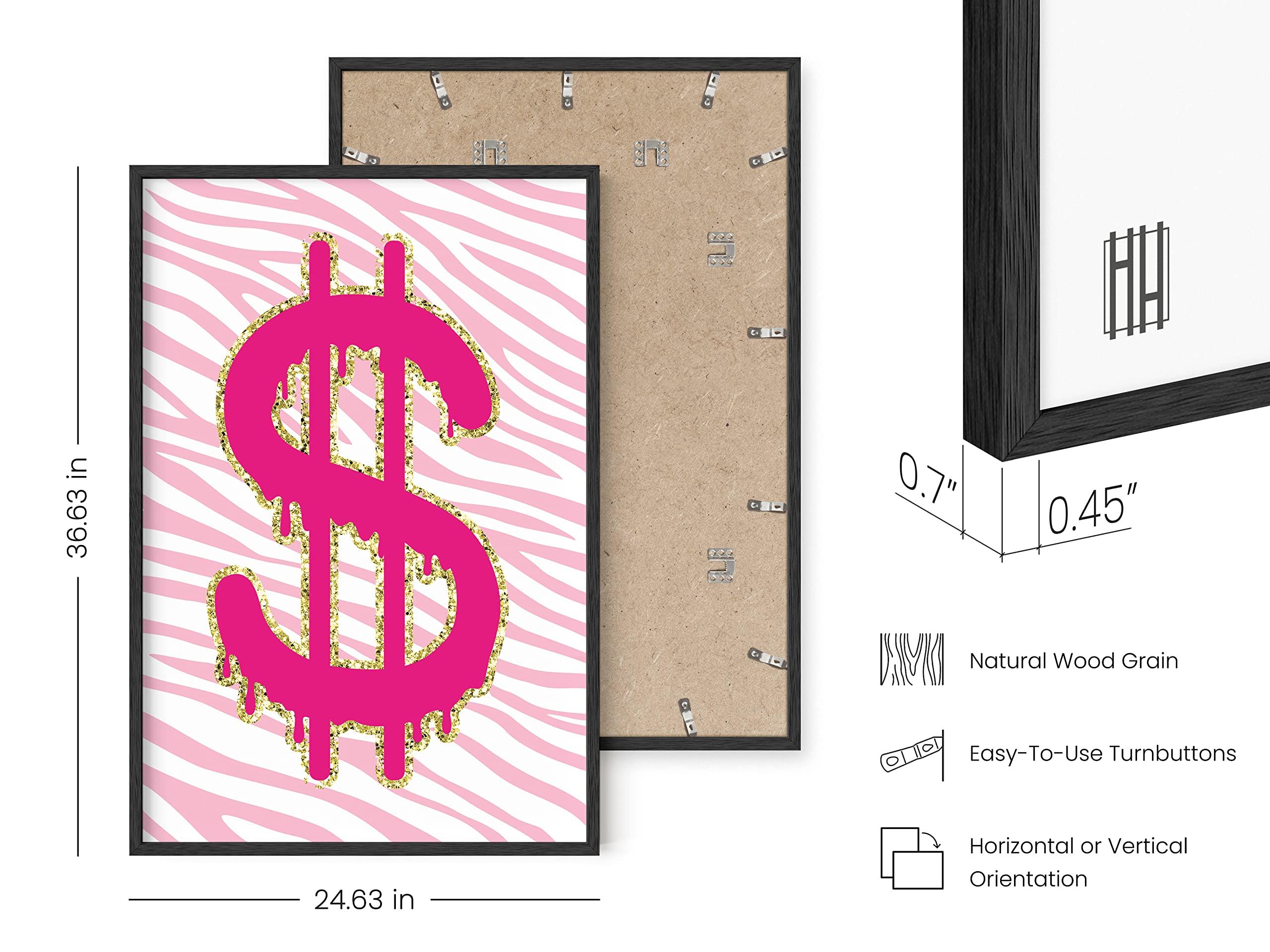 HAUS AND HUES HAUS AND HUES Pink Poster Preppy Wall Art - Cute Posters for Room Aesthetic, Trendy Posters for Teen Girls Room, Preppy Room Decor Aesthetic Posters for Bedroom, Preppy Paintings (Black Frame, 24x36)