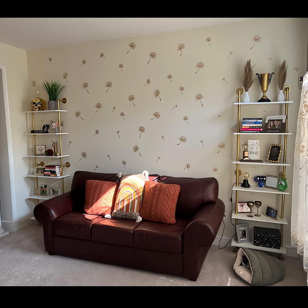 HEONITURE HEONITURE Industrial Gold Bookshelf-6 Tier Wall Mounted Ladder Bookshelf, Rustic Gold Storage Book Shelves Display Bookcases for Living Room/Home/Office