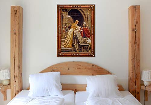 Fine Art Tapestries Godspeed by Edmund Blair Leighton | Woven Tapestry Wall Art Hanging | Medieval Lady with Arthurian Knight | 100% Cotton USA Size 53x40