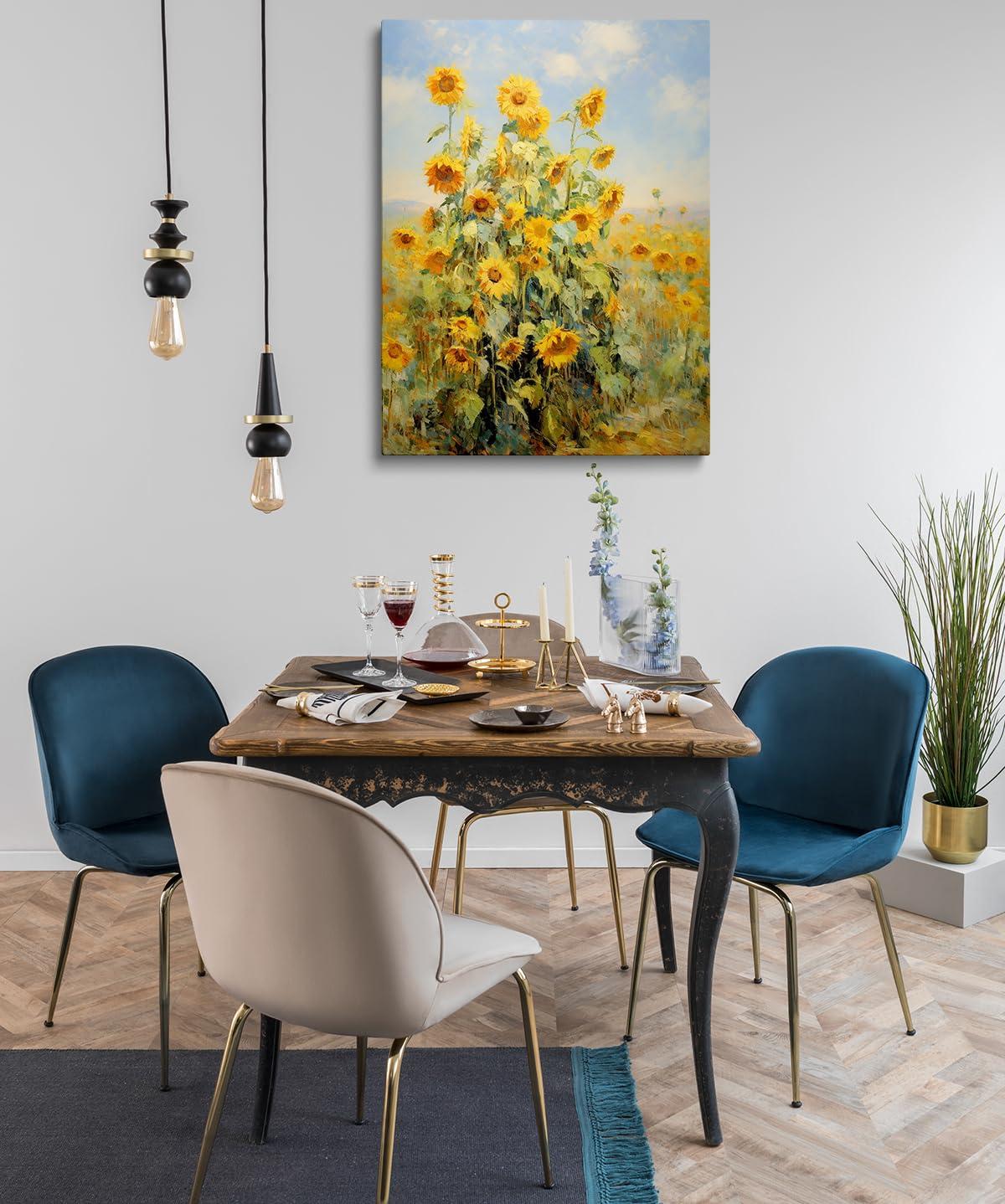 GMarthua Sunflower canvas wall art Blooming yellow flower wall decoration Abstract modern flower canvas print aesthetic poster Living Room bathroom Bedroom wall decoration (24 * 36inch Unframed)