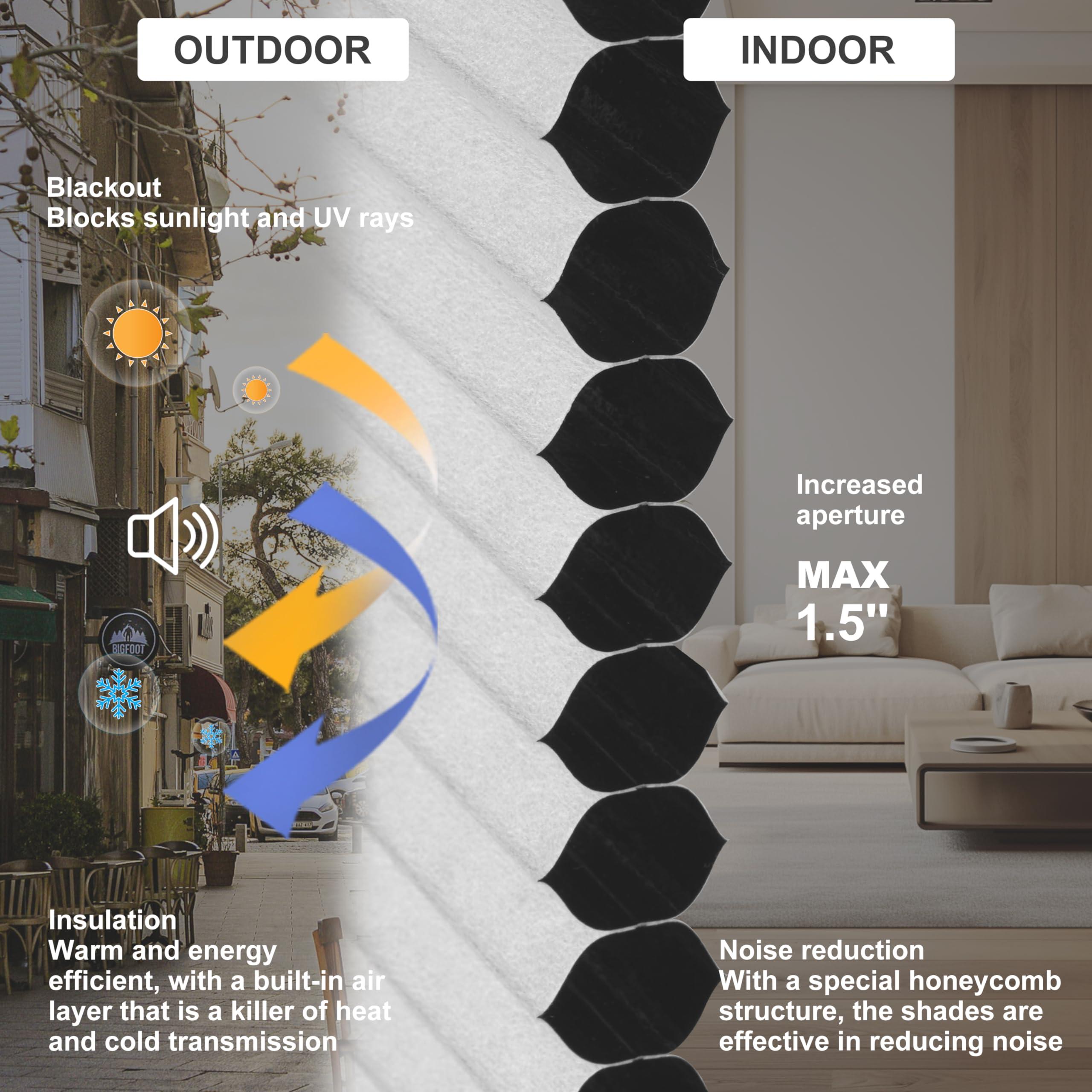 HOTSOON HOTSOON Blackout 1.5" Cell Honeycomb Blinds for Windows Cordless Cellular Shades Hidden Mounting Room Darkening for Home, Office, Black, 60" W x 64" H