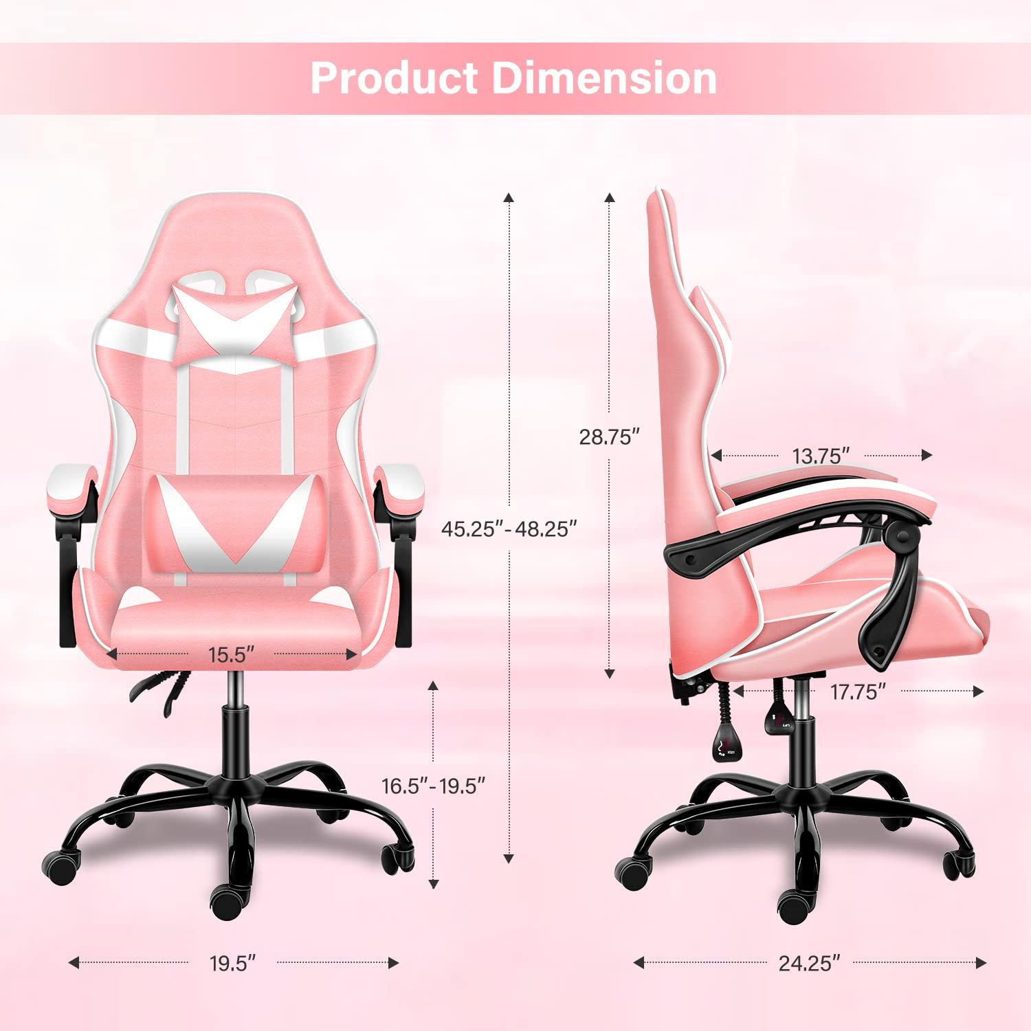 Simple Deluxe Pink Gaming Chair, Big and Tall Gamer Chair, Racing Style Adjustable Swivel Office Chair, Ergonomic Video Game Chairs with Headrest and Lumbar Support