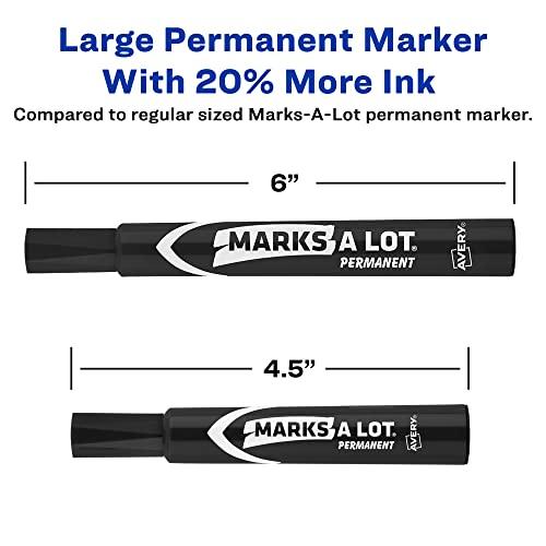 AVERY AVERY Marks-A-Lot Permanent Markers, Large Desk-Style Size, Chisel Tip, Water and Wear Resistant, 12 Black Markers (98028)