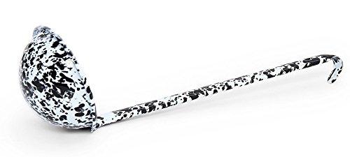 Crow Canyon Home Enamelware Ladle, 12 inch, Black/White Splatter