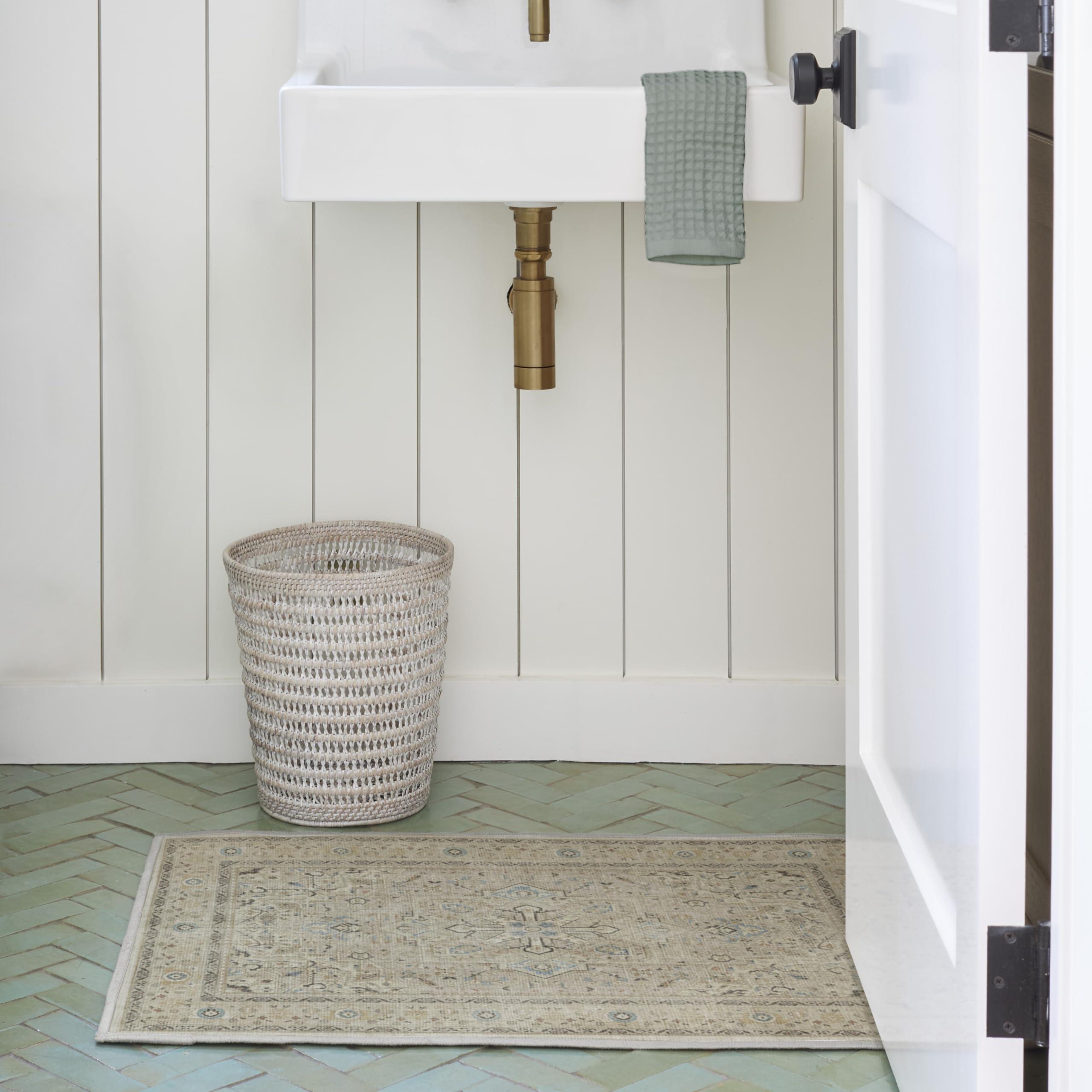 RUGGABLE Ruggable Washable 2x3 Area Rug, Kamran Ivory Opal, Premium Vintage Rugs for Living Room, Bedroom, Kitchen, Office, Classroom with Gripper Non Slip Pad