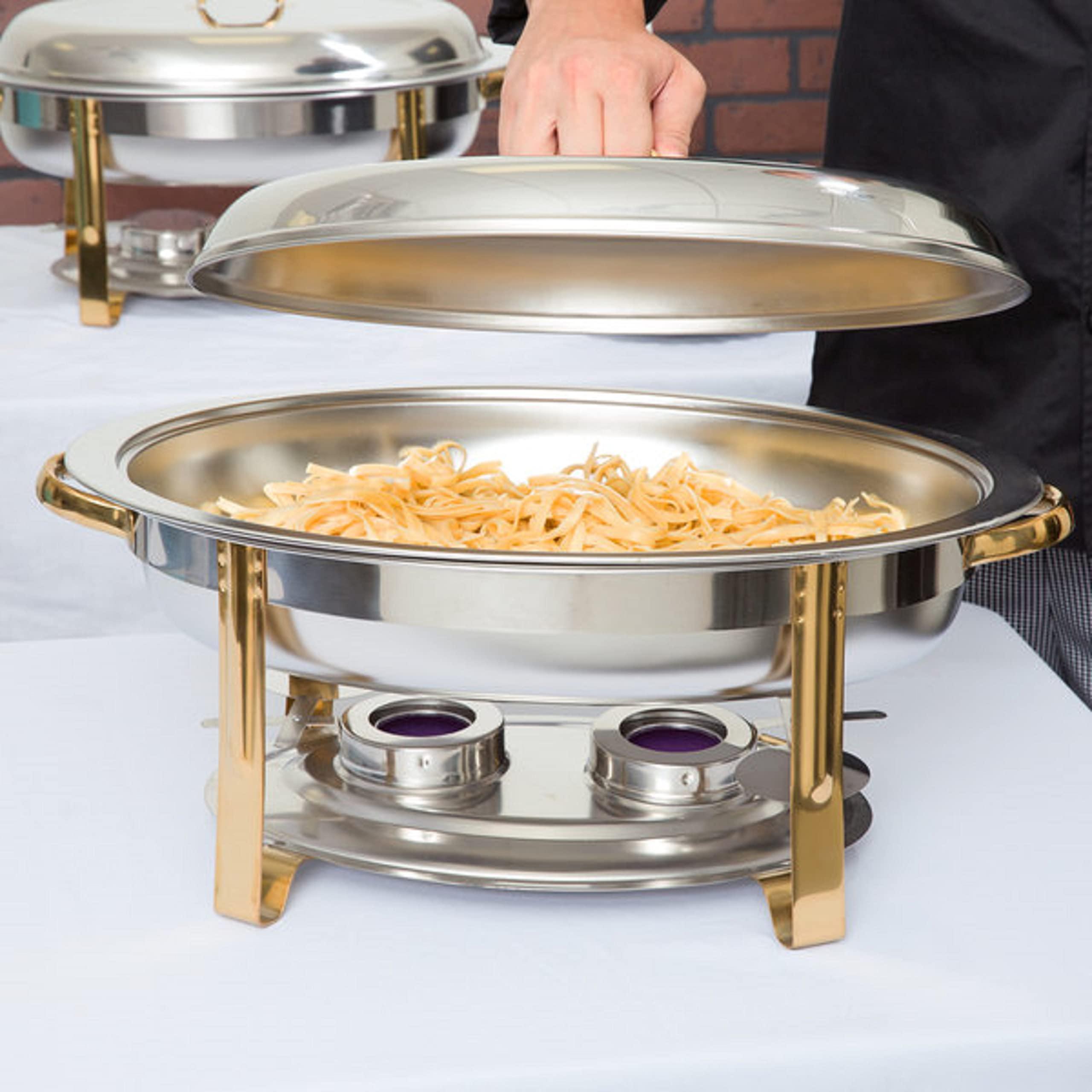 TrueCraftware TrueCraftware- 6 Qt. Stainless Steel Half Size Oval Chafing Dish Gold Accented Complete Set- Food Warmer Chafers and Buffet Warmer Sets for Catering Event Party Holiday Buffet Weddings Catering