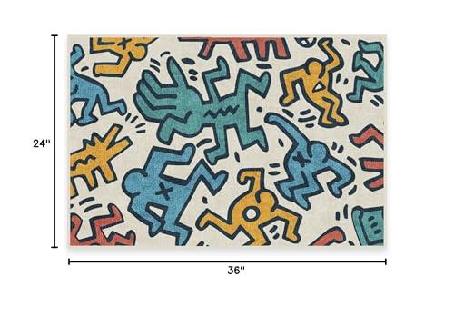 RUGGABLE Ruggable x Keith Haring Washable 2x3 Area Rug, Block Party Multicolor, Premium Rugs for Living Room, Bedroom, Kitchen, Office, Classroom with Gripper Non Slip Pad
