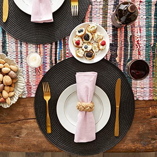 DII DII Classic Woven Tabletop Collection, Indoor/Outdoor Placemat Set, Round, 15" Diameter, Black, 6 Piece