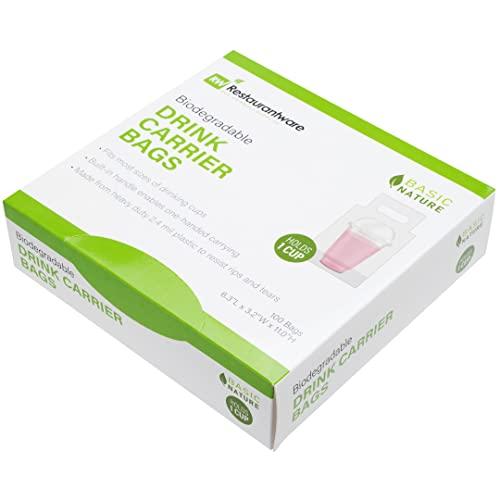 Restaurantware Restaurantware Basic Nature Plastic Drink Carriers 100 Single Cup Plastic Bags For Cups - Disposable With Handles Clear Plastic Drink Delivery Bags For Delivery Coffee Tea Juice