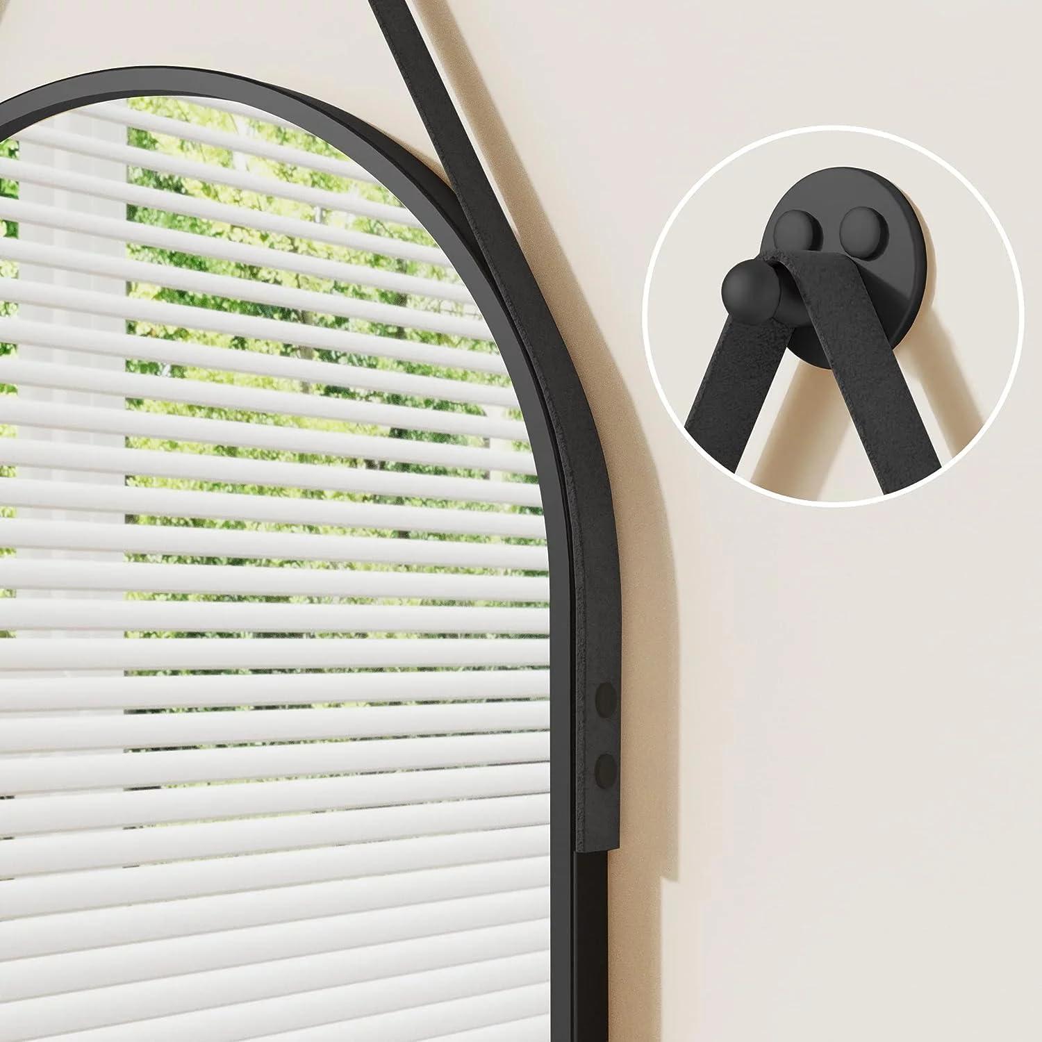 OGCAU OGCAU Full Length Mirror, Wall Mirror Full Length, Wall-Mounted Mirror, Body Mirror for Wall in Bedroom, Arched-Top Mirror, Hanging Mirror with Aluminum Alloy Frame (Oval Black)