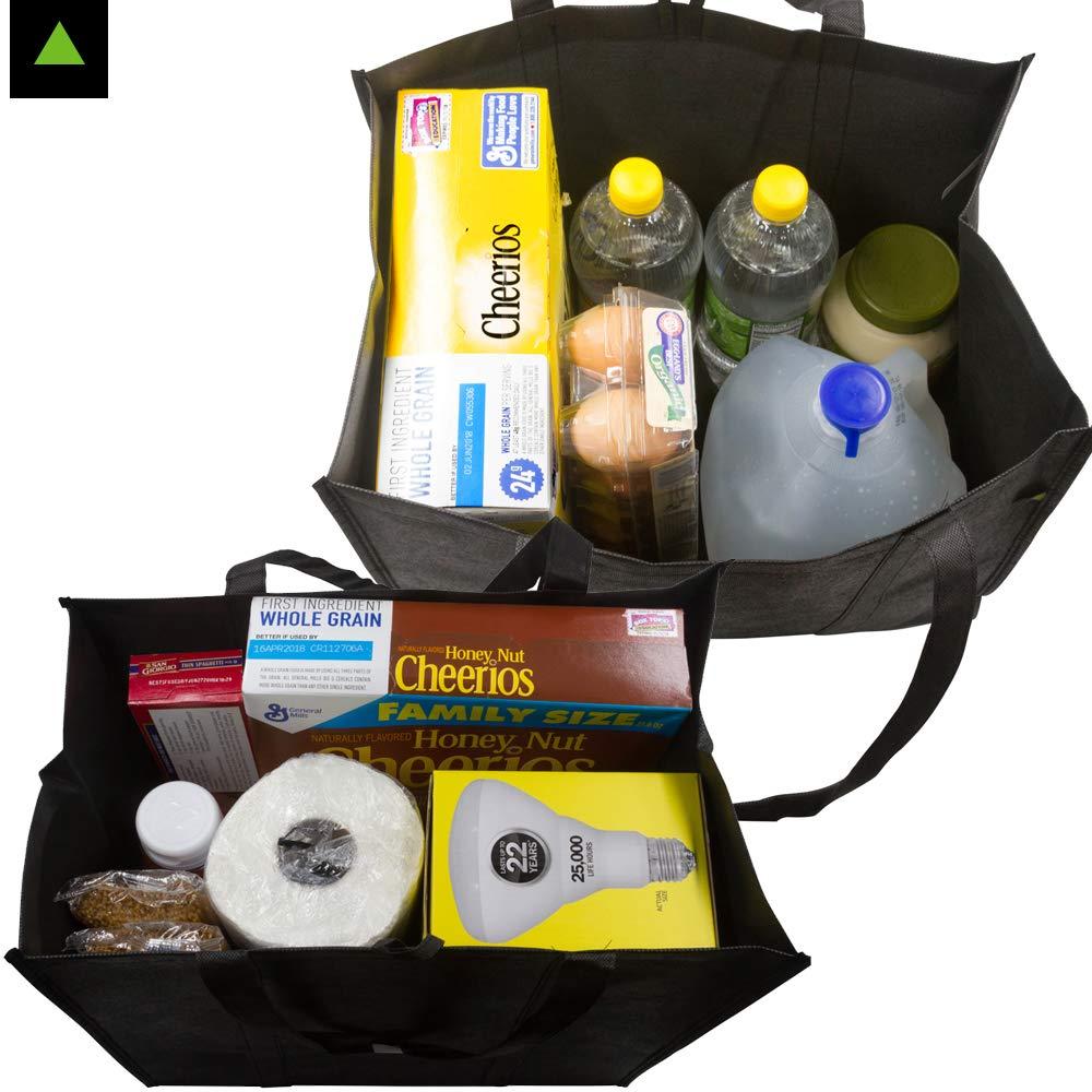 ZENPAC ZENPAC Extra Large Collapsible Canvas Reusable Grocery Bags with Handles, Fabric Totes with Plastic Bottom, Washable, Heavy Duty, Bulk, 15x9.5x13 5 Pack