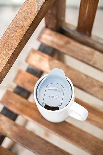 Ello Ello Jane 18oz Ceramic Travel Mug with Handle, Splash-Resistant Slider Lid and Built-in Coaster, Perfect for Coffee and Tea, BPA Free, Dishwasher Safe, Holiday Gift Her Him, Gray