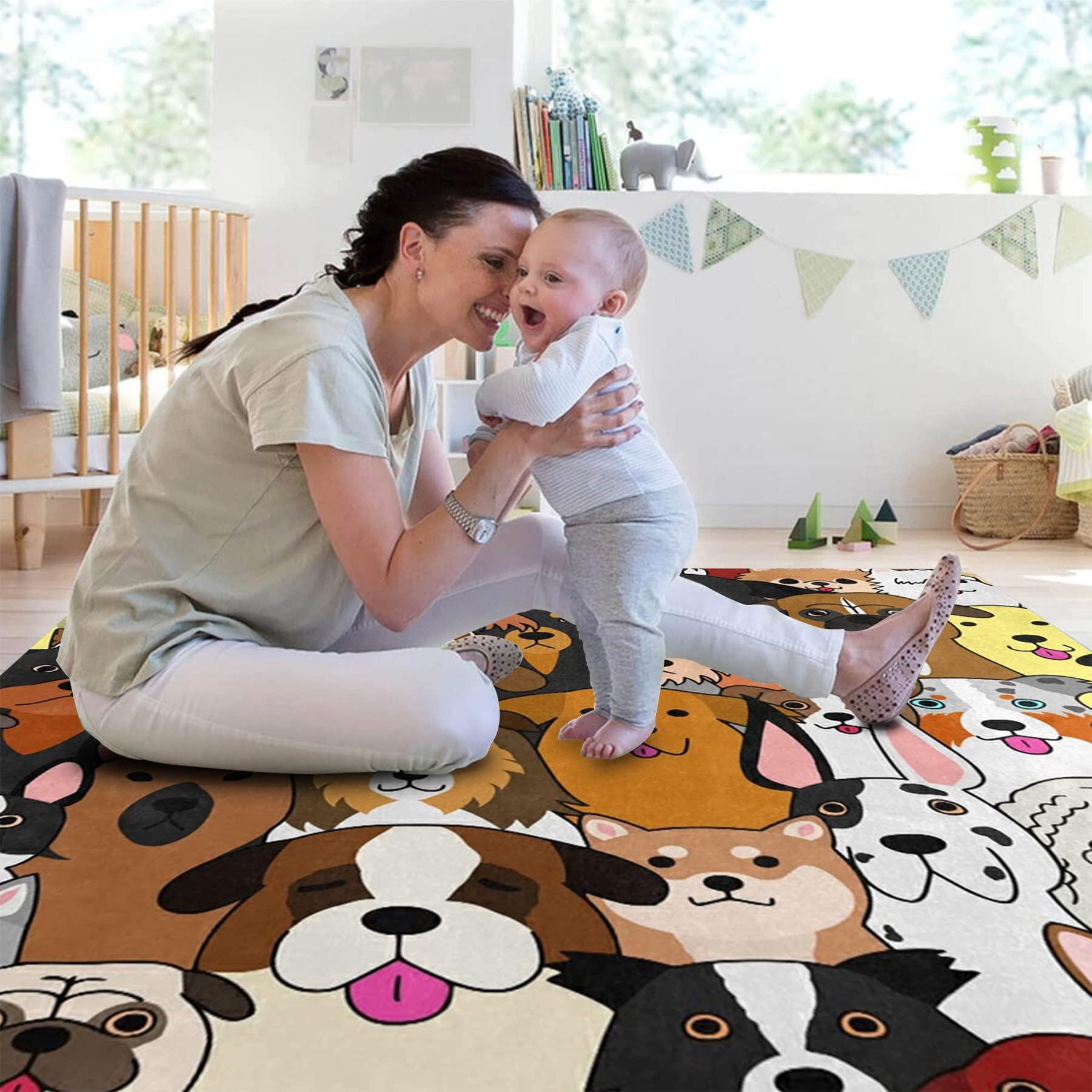 Oueoty Oueoty Cute Puppy Pug Bulldog Area Rug Rugs for Living Room Bedroom 8x10ft