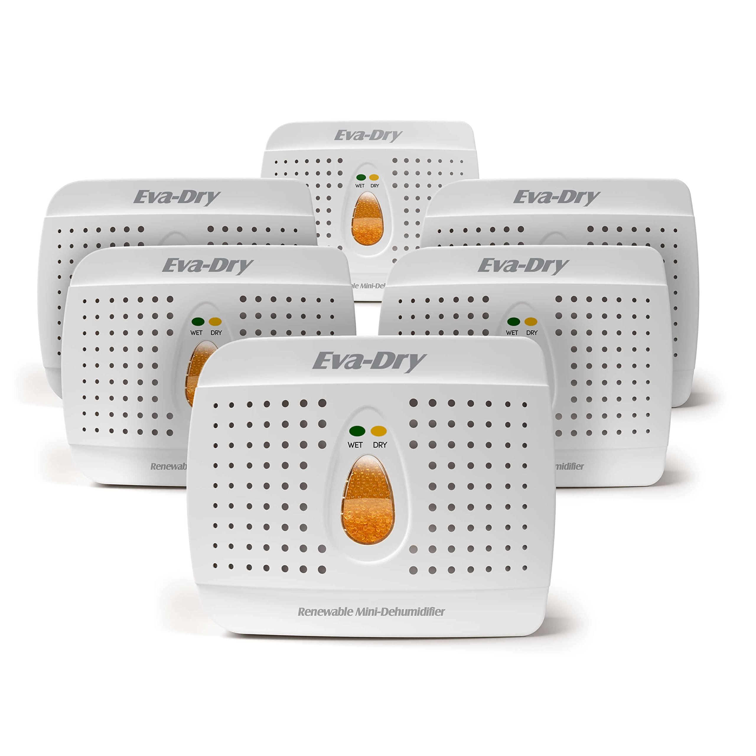 Eva-Dry Eva-Dry E-333 (6-pack) Wireless Mini Dehumidifier. Top Moisture Absorber for Small Spaces. Rechargeable & Portable. Perfect for Pantries, Cars, RV & Gun Safes, Closets, & Travel.