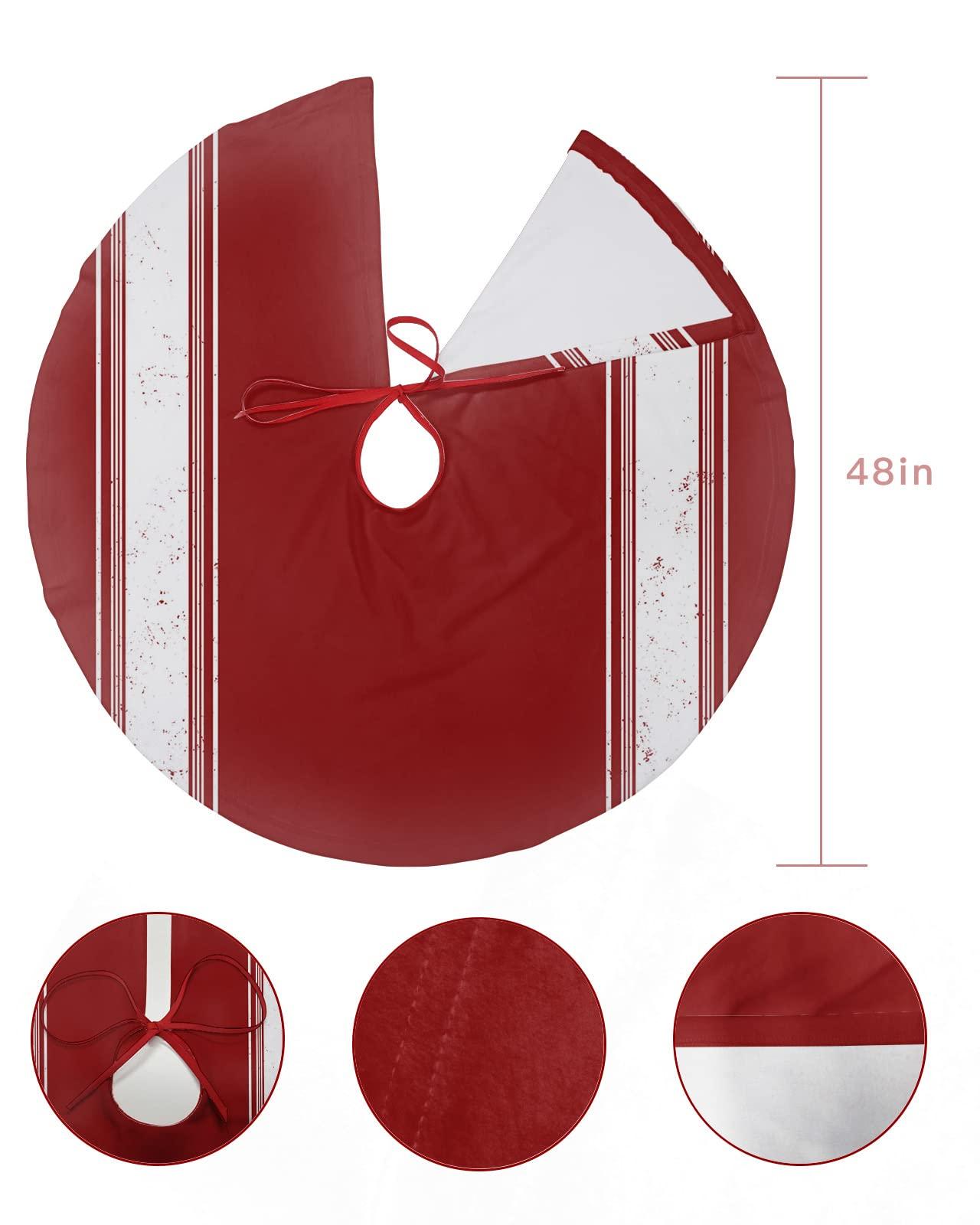 Edwiinsa Christmas Tree Skirt 48 Inches Large Christmas Skirt Tree, Christmas Red Tree Skirt Christmas Decorations for Fireplace Party Holidays Indoor Outdoor Luxurious Xmas Red White Striped