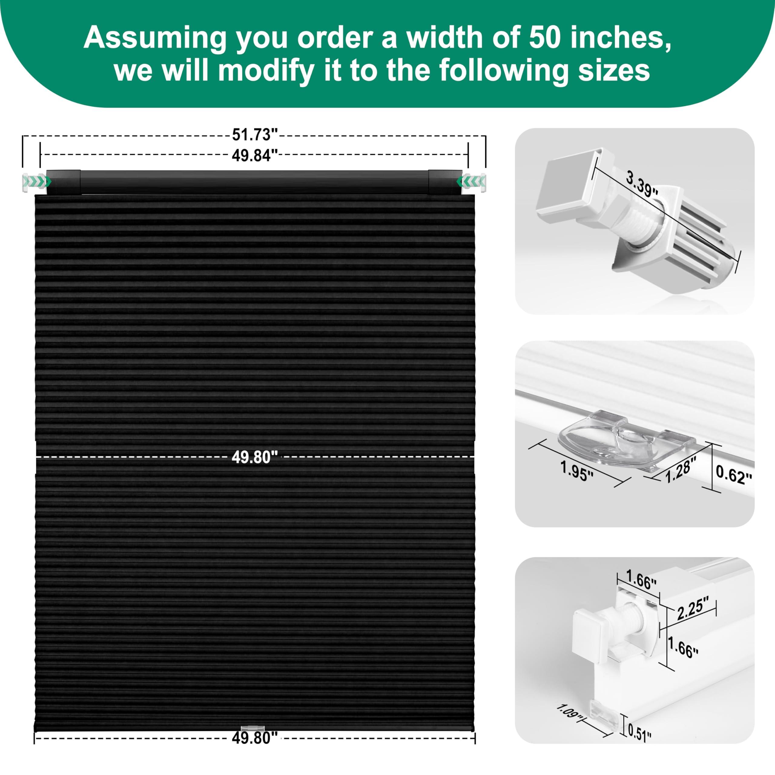 BERISSA BERISSA No Drill No Tools Blackout Cellular Shades Cordless Honeycomb Blinds Easy to Install Cellular Blinds for Windows, Blackout-Black,44" W x 64" H.