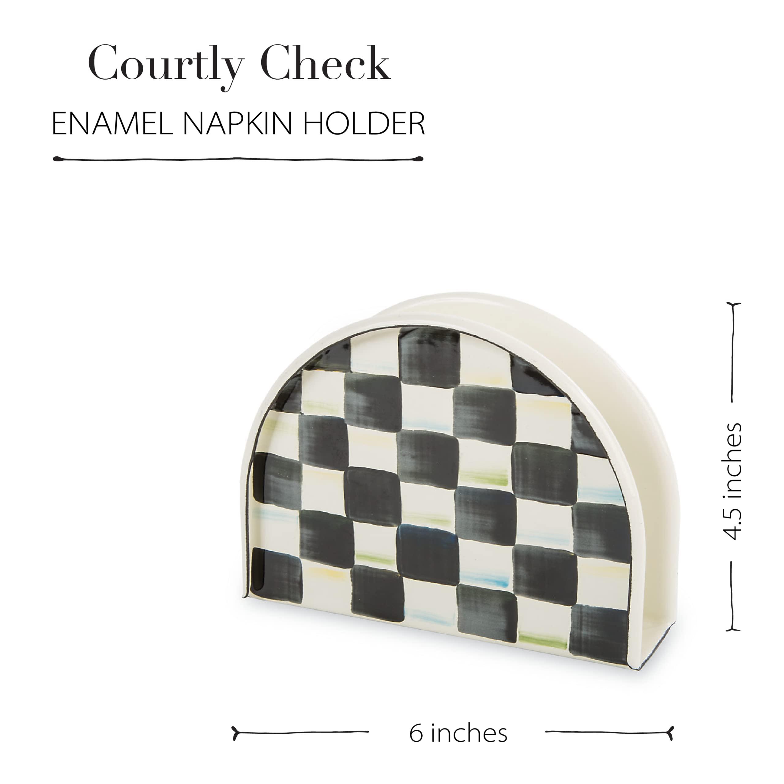 MACKENZIE-CHILDS MACKENZIE-CHILDS Enamel Napkin Holder, Kitchen Napkin Holder for Table and Countertop, Black-and-White Courtly Check