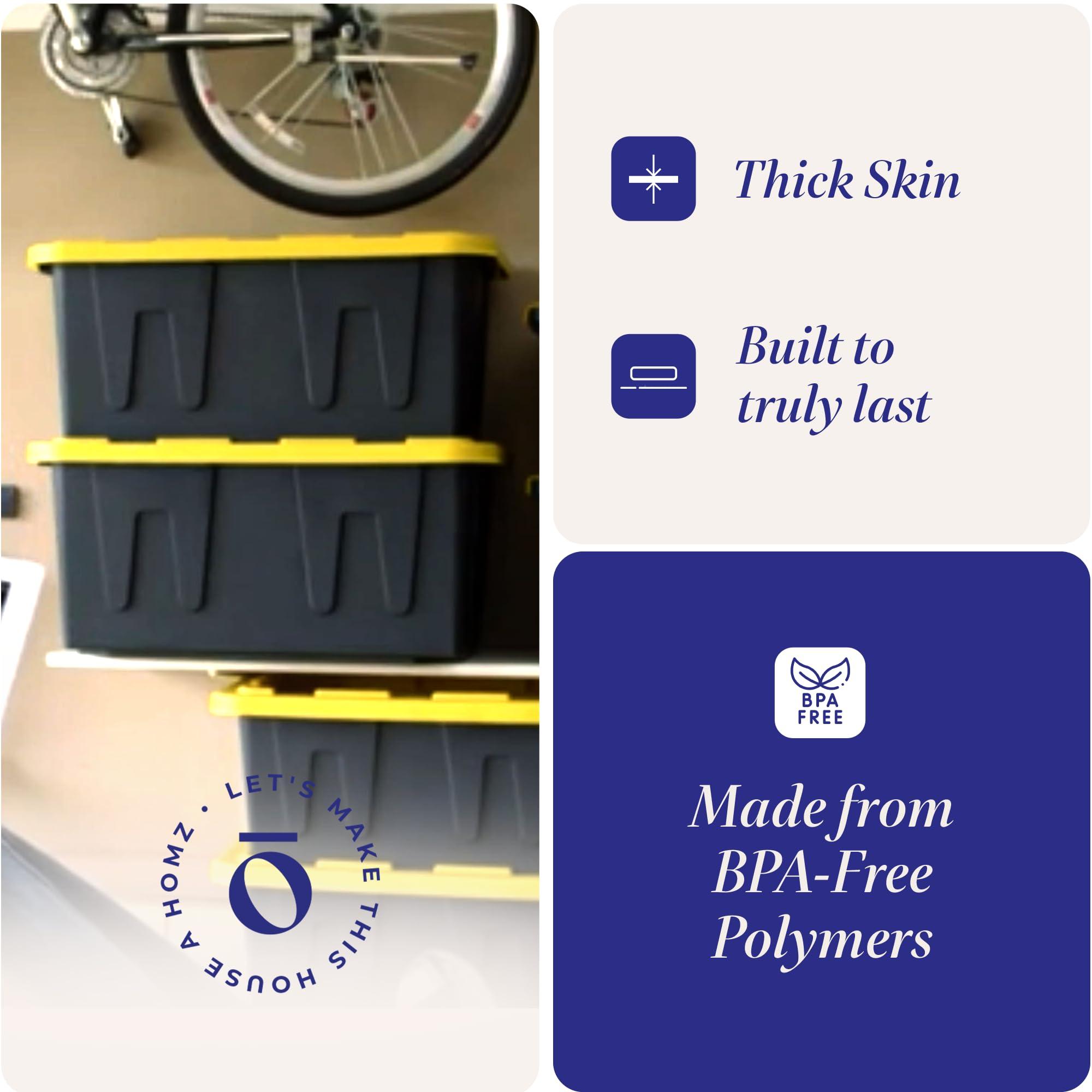 HOMZ HOMZ 2-Pack Durabilt, Heavy Duty Plastic Storage Bins with Lids, 27 Gallon, Black/Yellow