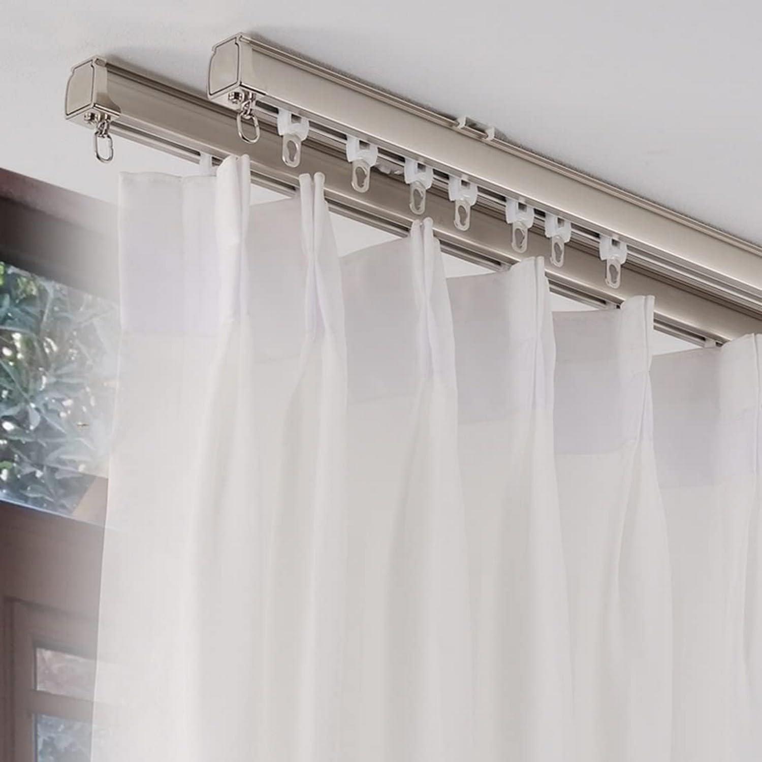 SHAWLA Curtain Rod Curtain Pole Room Divider Curtain Track, Ceiling or Wall Mount Curtain Rail, Heavy Duty Double/Single Curtain Rods/E/3M
