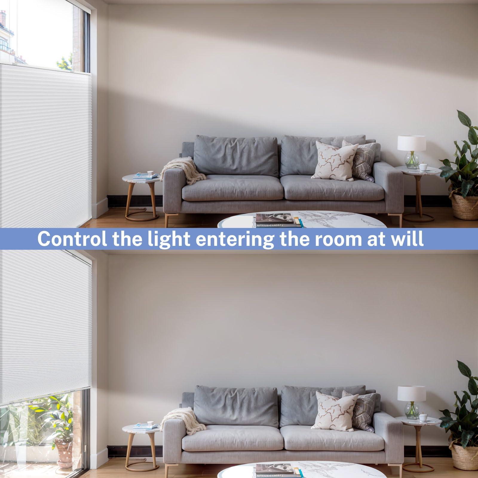 UrMoon UrMoon Top Down Bottom Up Cellular Shade Cordless Cellular Shade for Windows Blinds Thermal Insulated Honeycomb Blinds for Indoor Windows (Light Filtering - Gray, 32" W x 48" H)