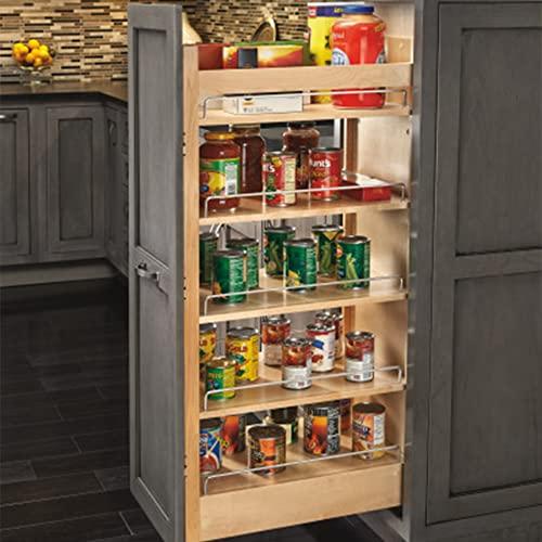 Rev-A-Shelf Rev-A-Shelf 448-TP58-14-1 Full Extension 6 Shelf Cabinet Pantry Drawer Organizer with Soft Close, Adjustable Shelves, and Chrome Rails, Natural Maple
