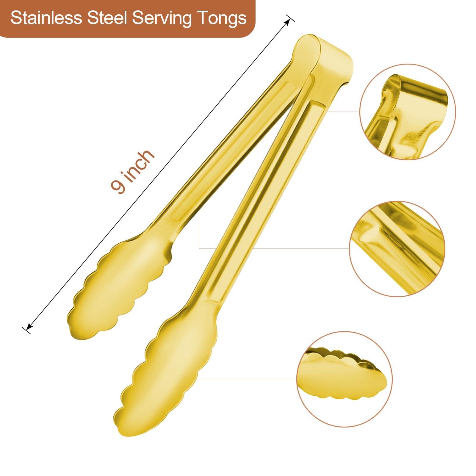 Gisly Gisly 6-Piece Gold Serving Tongs, Gold Serving Utensils, Stainless Steel Gold Plated Buffet Serving Tongs,Salad Buffet Tongs,9 Inch
