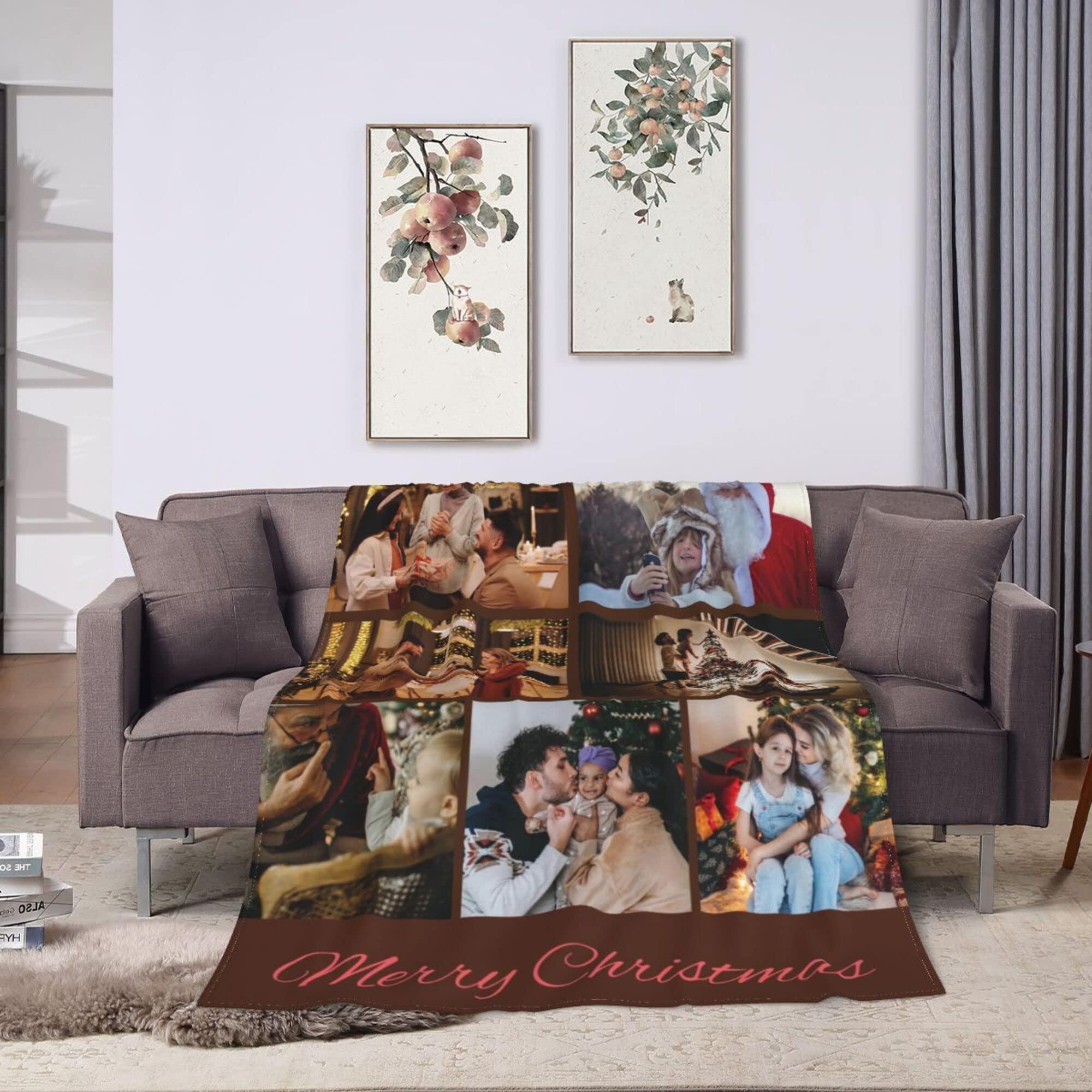 YOPRUIE YOPRUIE Custom Blanket with Words Personalized Blanket Photos Customized Picture Blankets for Family Father Mother Lover Pets Valentine\'s Day Gifts,91\"x60\"in,7 Photos Collage Stayle2