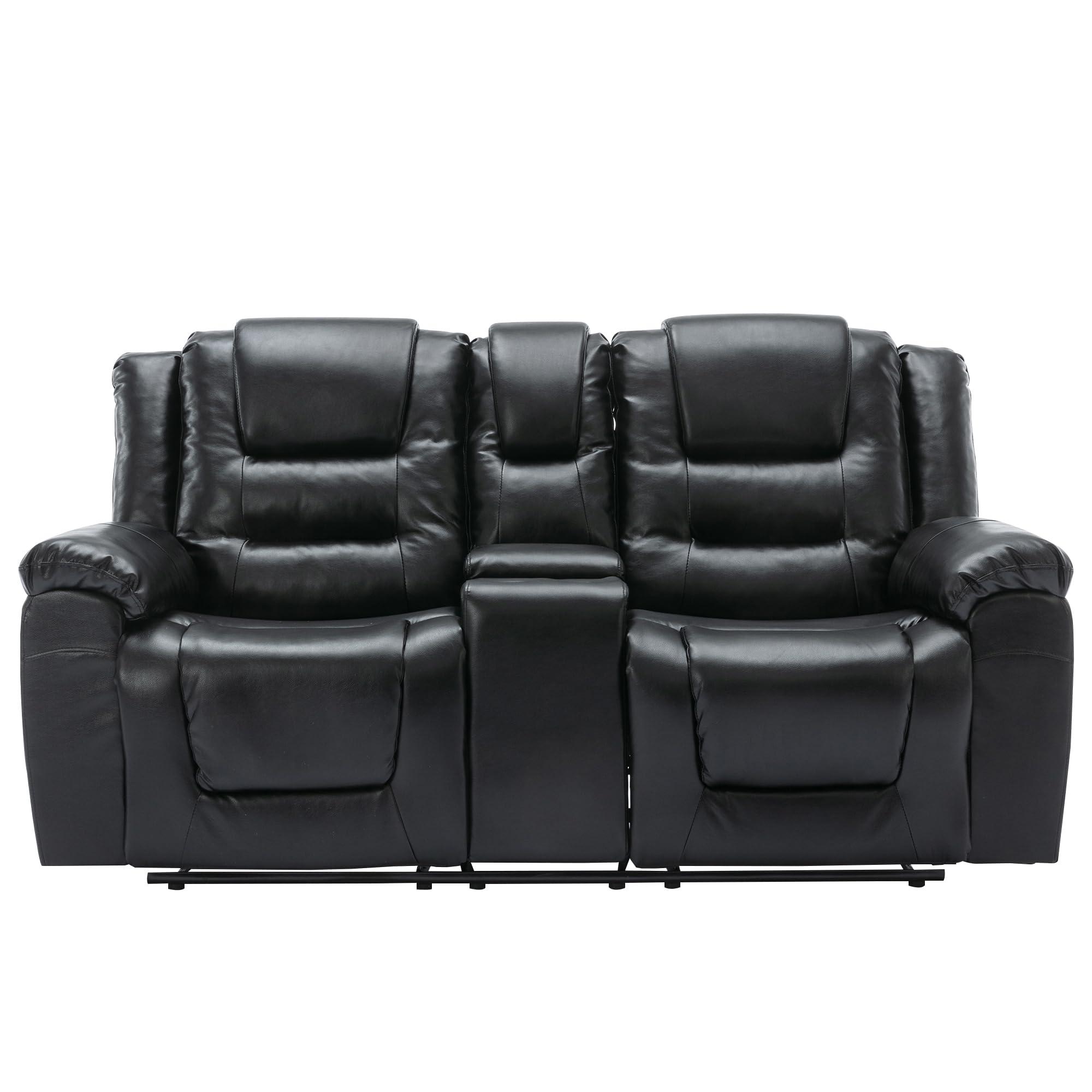 Flieks Flieks Home Theater Seating Manual Recliner, PU Leather Reclining Loveseat for Living Room