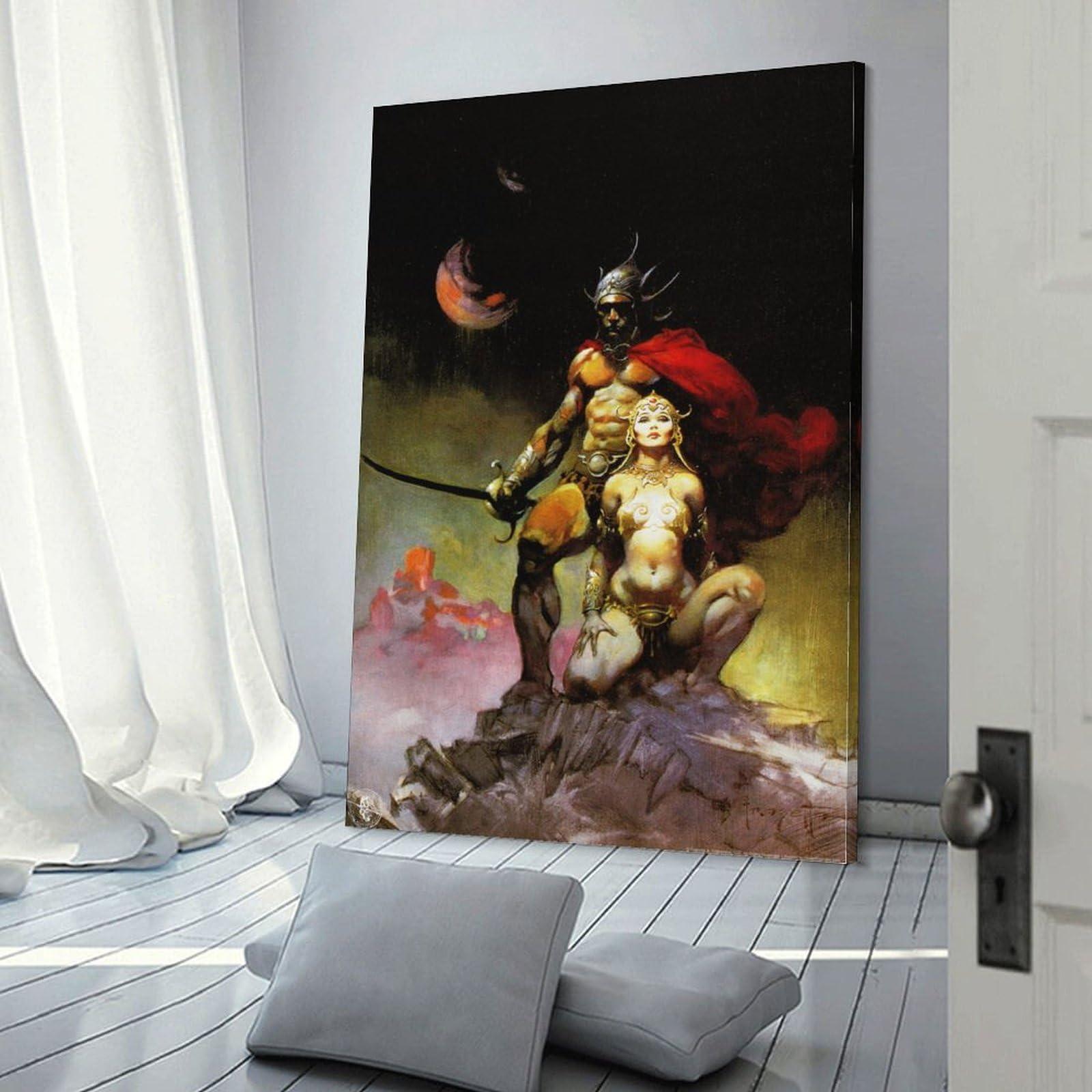 Generic Swords of Mars by Frank Frazetta Print Photo Art Painting Canvas Poster Home Decorative Bedroom Modern Decor Picture Frame 20x30inch(50x75cm)