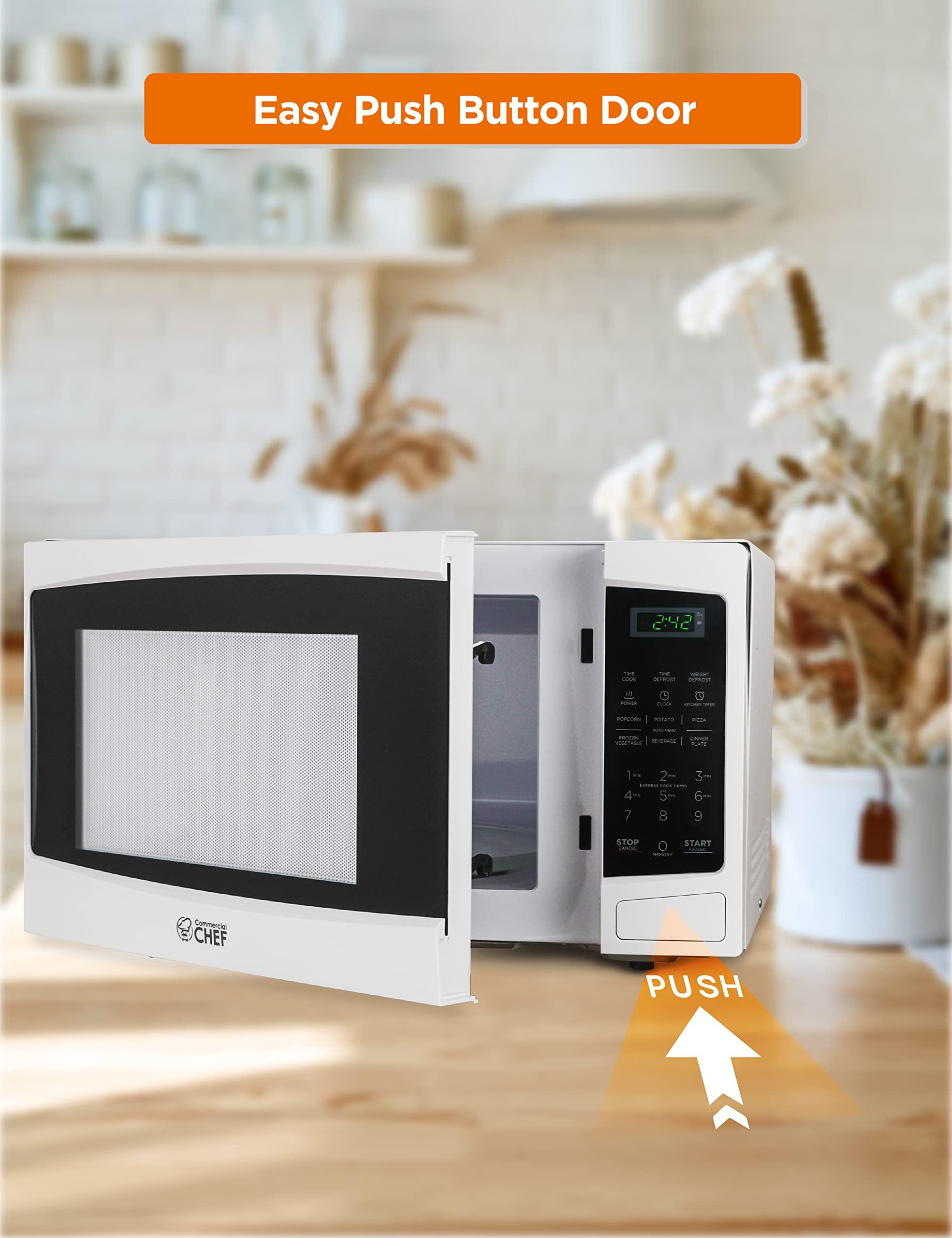 Commercial CHEF COMMERCIAL CHEF 1.1 Cu Ft Microwave with 10 Power Levels, Microwave 1000W with Push Button Door Lock, Countertop Microwave with Microwave Turntable and Digital Controls, White