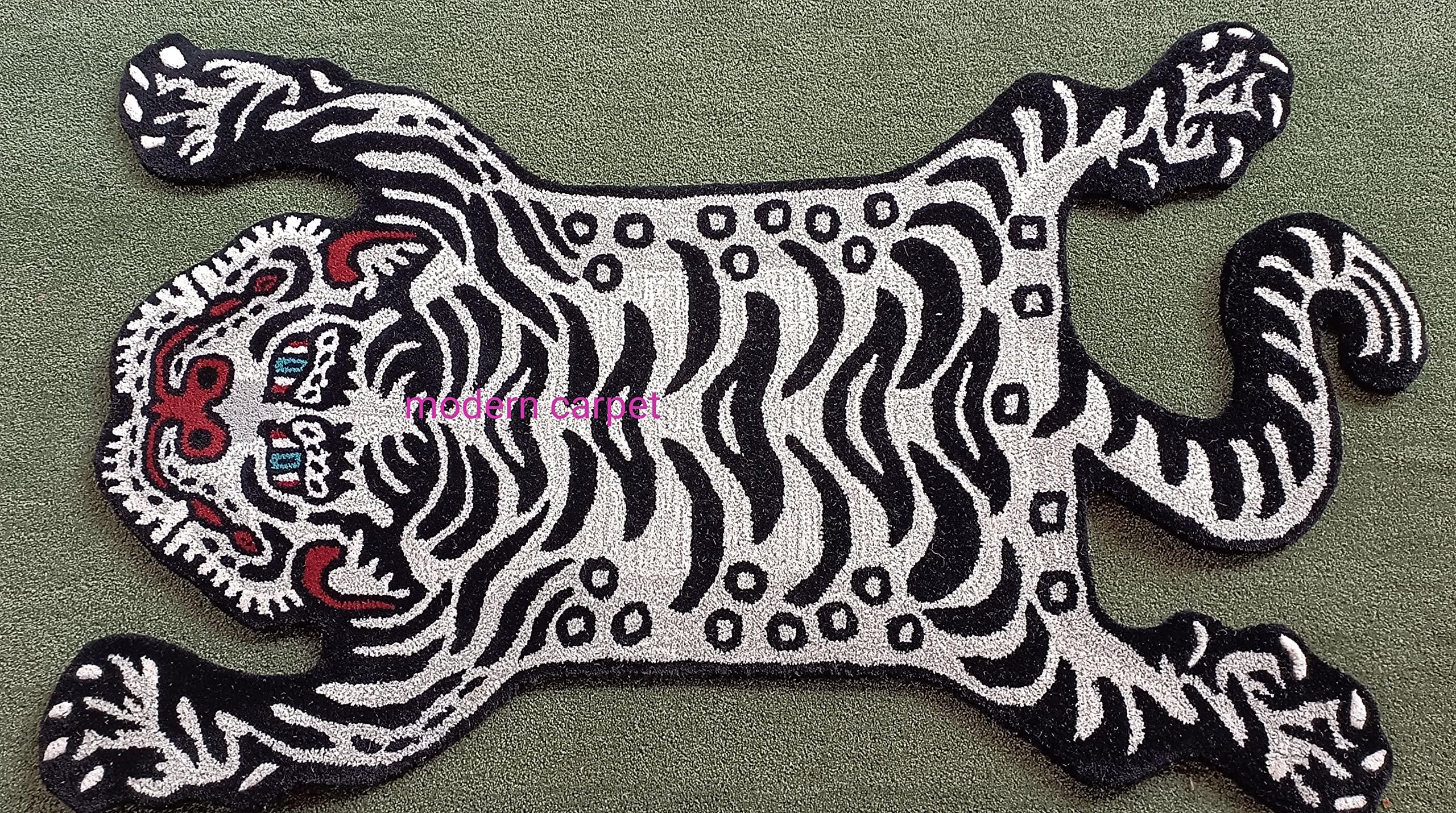 HomeLoft Basics Tiger Rugs 3x5 Ft for Dcor Carpet Handmade Tufted 100% Woolen Tibetan Rugs Animal Carpets for Room & Bedroom by Modern Carpet