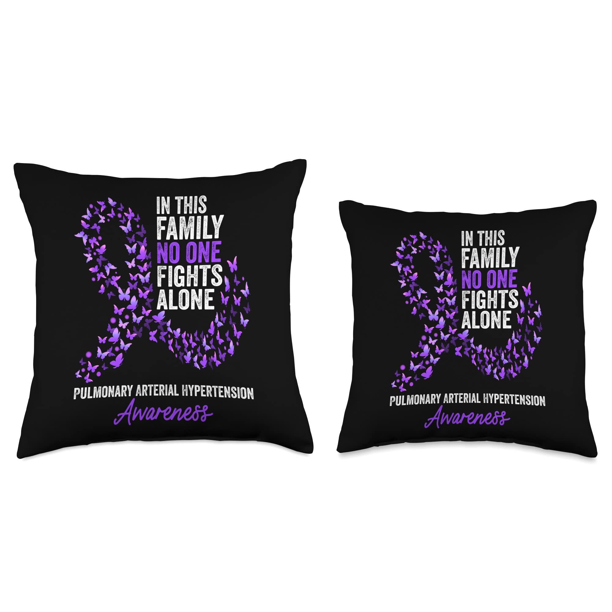 Pulmonary Arterial Hypertension Purple Ribbon Pulmonary Arterial Hypertension Purple Ribbon Pulmonary Arterial Hypertension Awareness Month Butterflies Throw Pillow, 18x18, Multicolor
