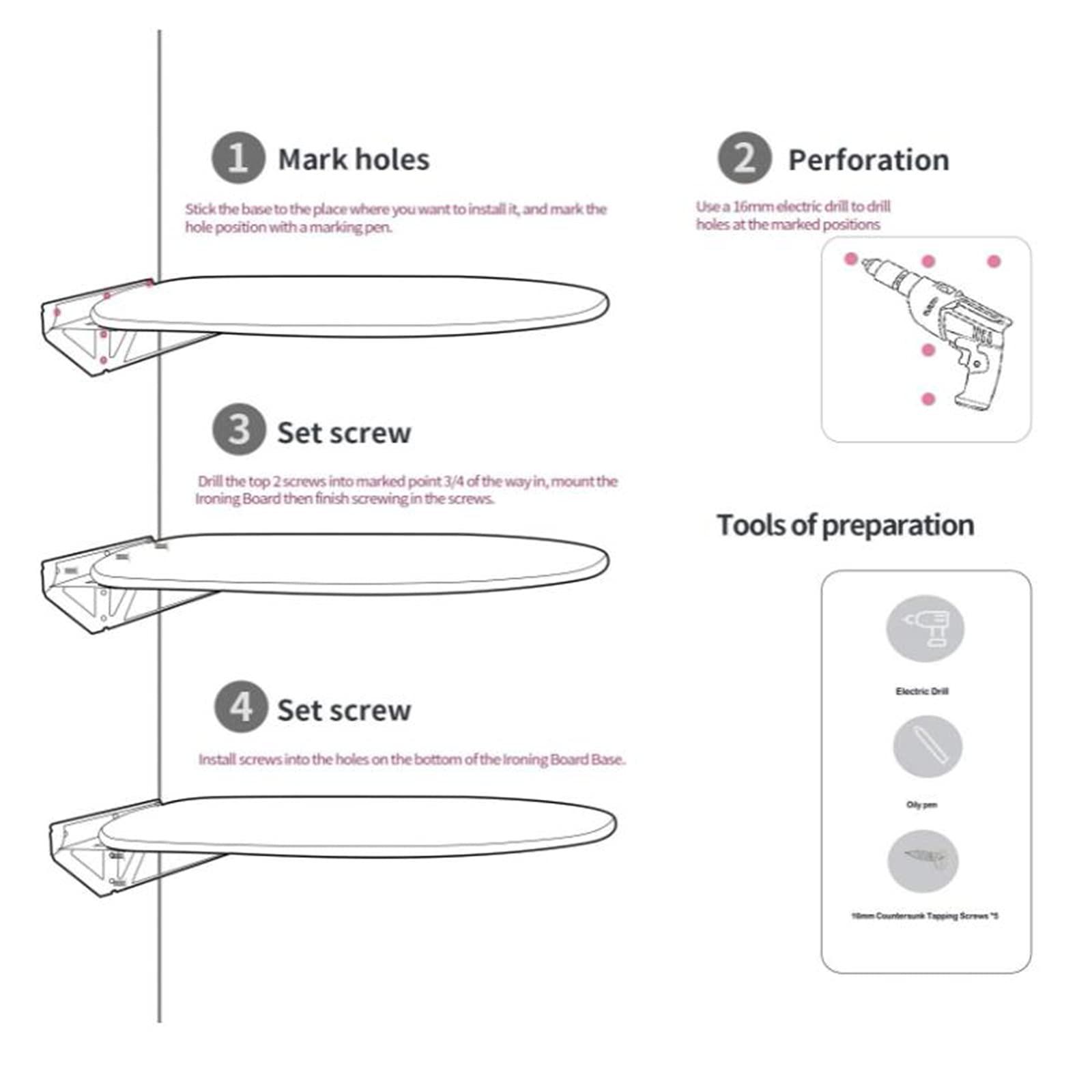 ZHOUHONG ZHOUHONG Ironing Board Wall Mounted Ironing Board,Wall Fixing Plate Drop Down with Heat Resistant Cover, Lifting Concealed Ironing Board,Foldable Ironing Boards for Hous Ant(Size:Wall Mounted)