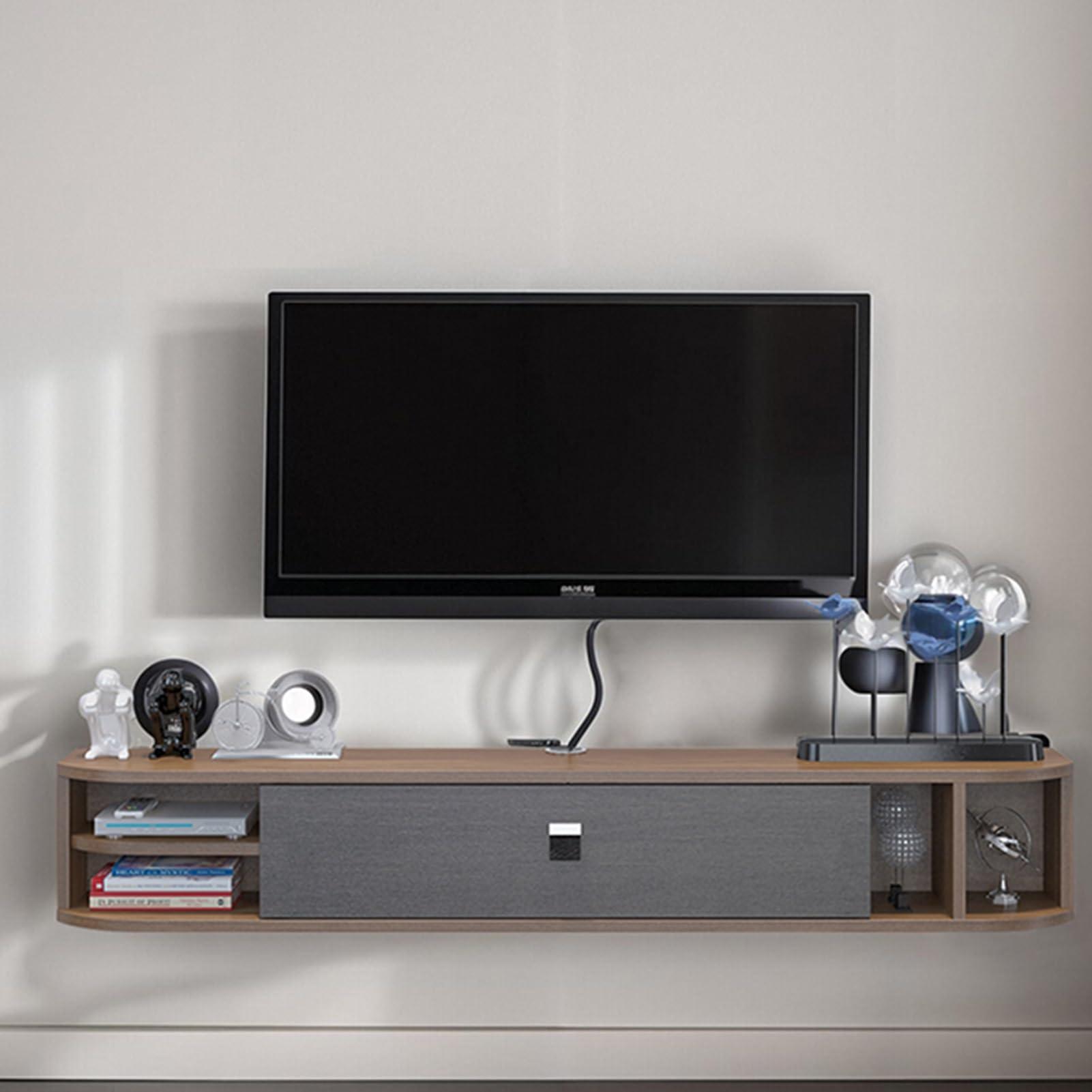 HOLGVE HOLGVE TV Stand, Entertainment Center, Wall-Mounted Tv Consoles for Living Room, Tv Cabinet Wood, Tv Stands for Living Room Bedroom, Flap Door Design(Walnut,140x22.7cm/59x8.9in)