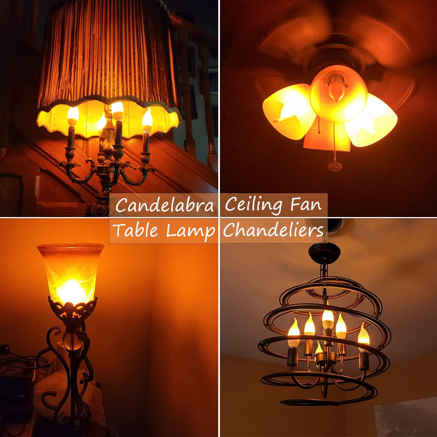 OHLGT OHLGT E12 Flame Bulbs 12 Pack, 3 Mode LED Candelabra Flame Light Bulb 2.0 Watt Warm White Chandelier Flame Bulbs,1800k Candle Light Bulbs, Flame Tip for Christmas Party Decorations