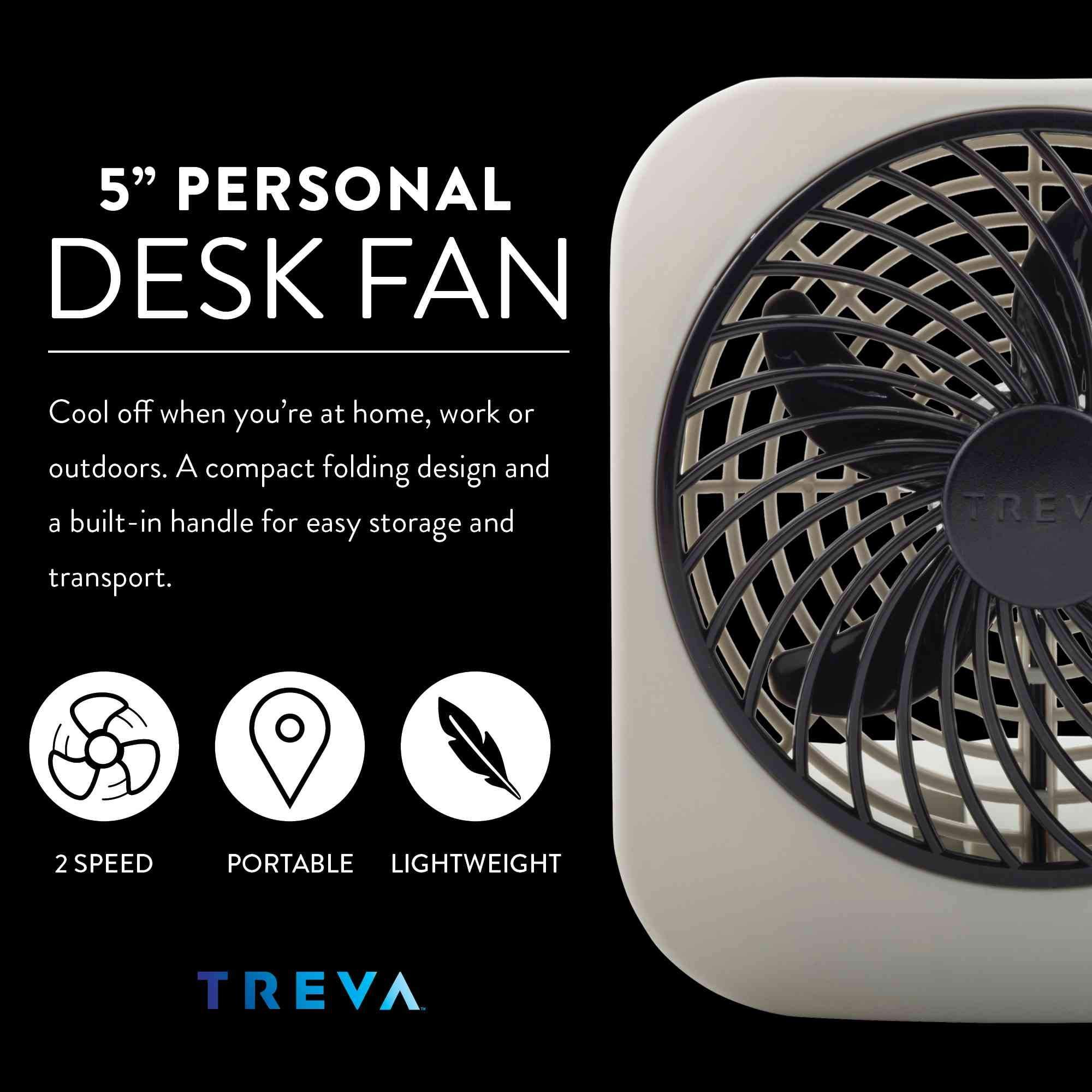 O2COOL O2COOL Treva 5 Inch Battery Powered Fan Portable Desk Fan 2 Cooling Speeds with Compact Folding & Tilt Design Cubicle Accessories Small Portable (Grey)